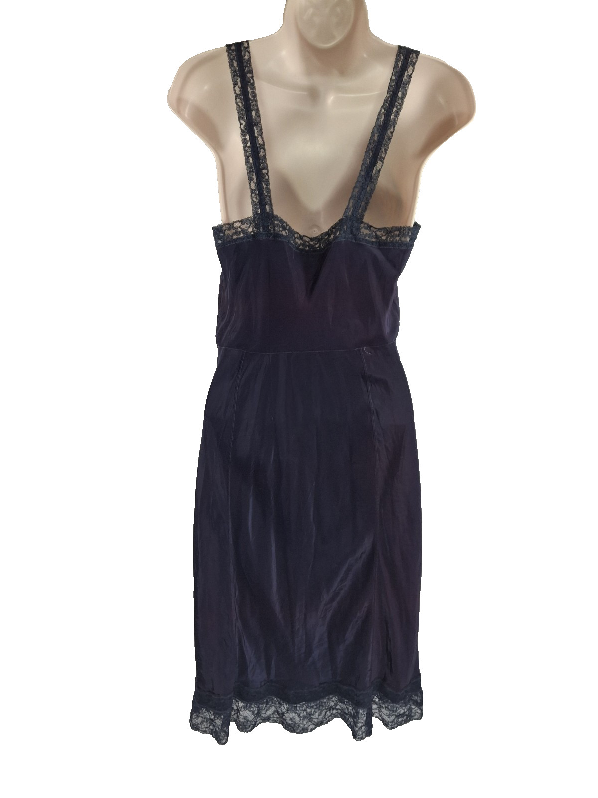 Vintage 50s Sears Charmode Navy Blue Nightgown Slip Dress Lace Trim Size 34