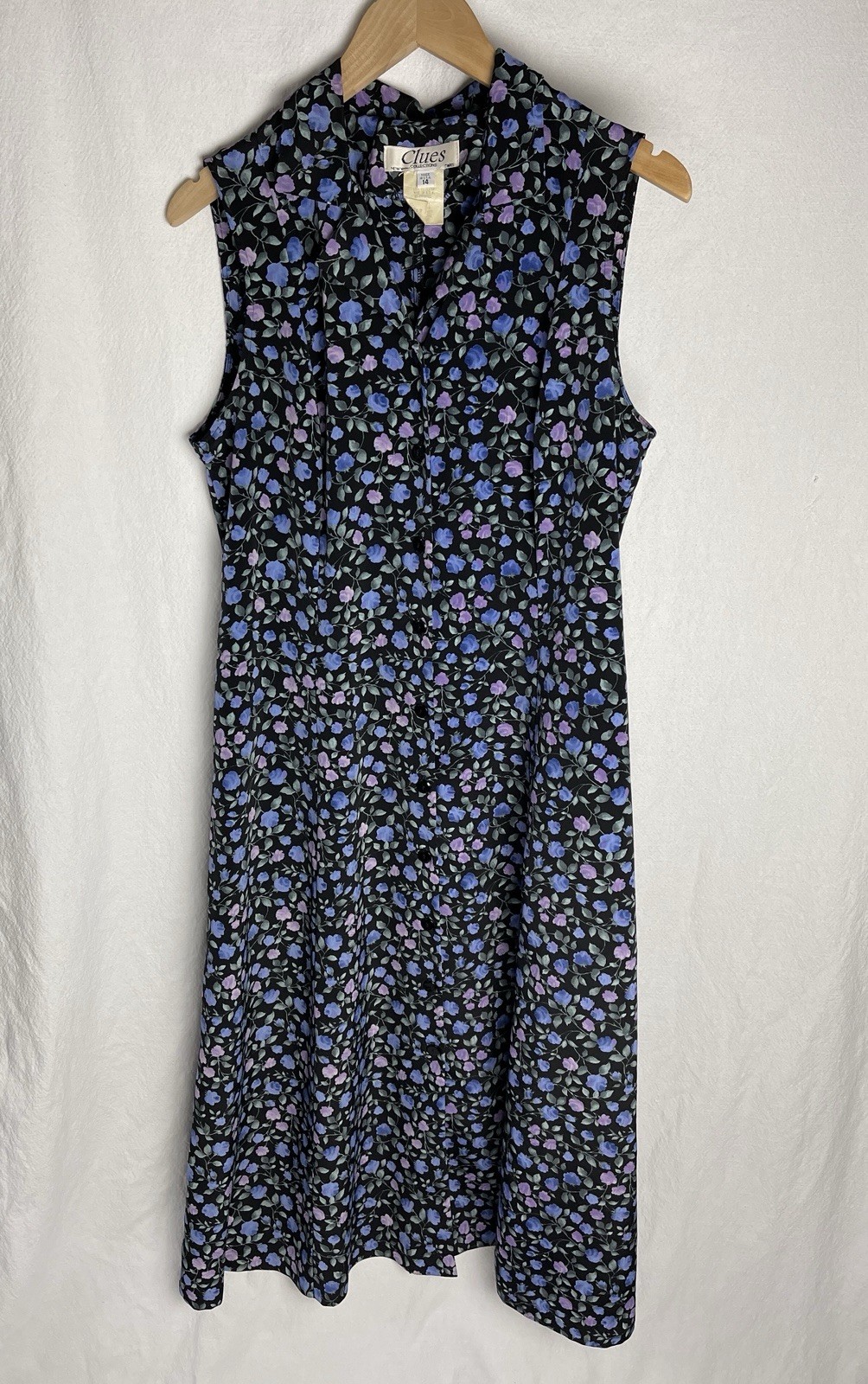 Fantastic 1990s Dress Vintage Size 14 Floral Buttonfront Y2K Grunge Tie Back USA