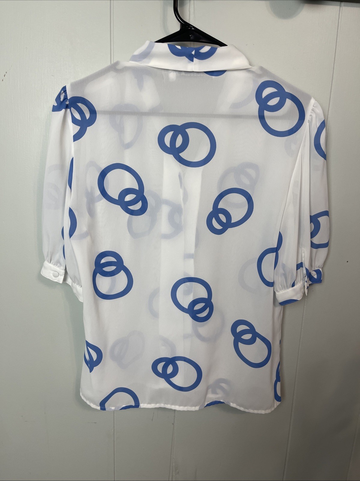 Vintage Loubella Sheer Blouse Womens Sz 10 Button Front Short Puffed Sleeve