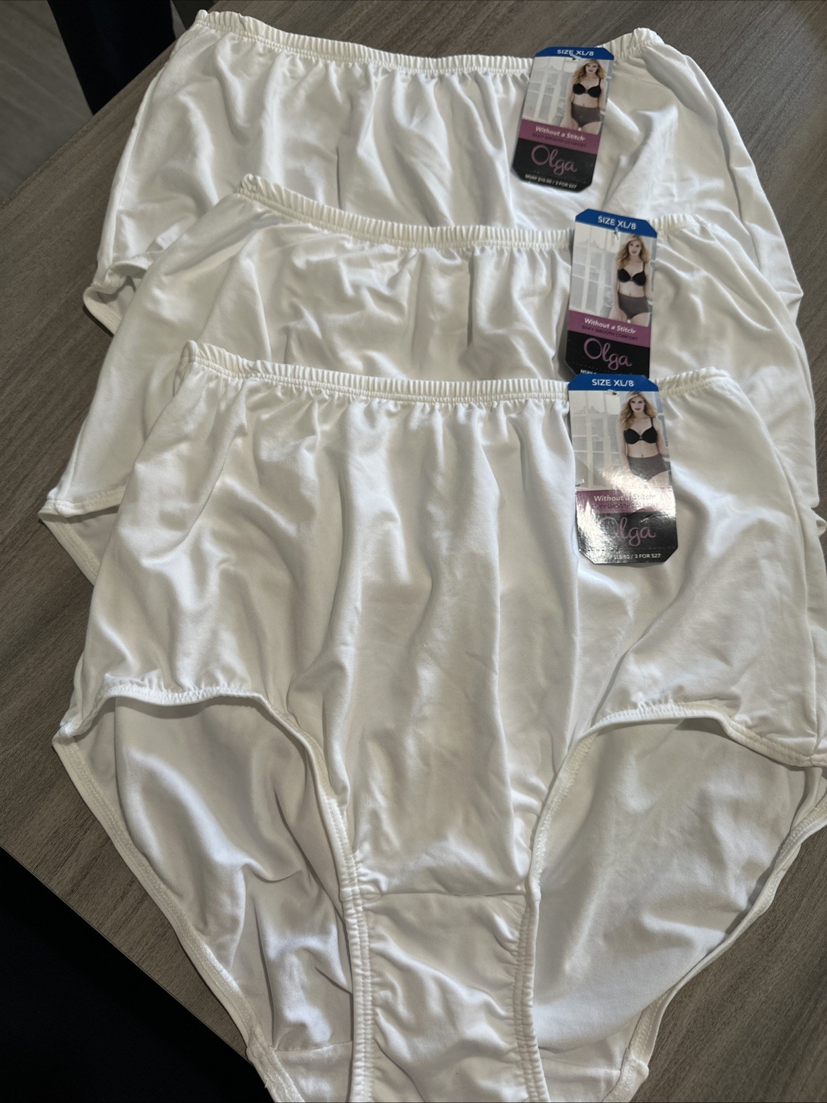 NWT OLGA Without a Stitch White Silky Smooth Comfort Brief Panties 3 Pairs XL/8