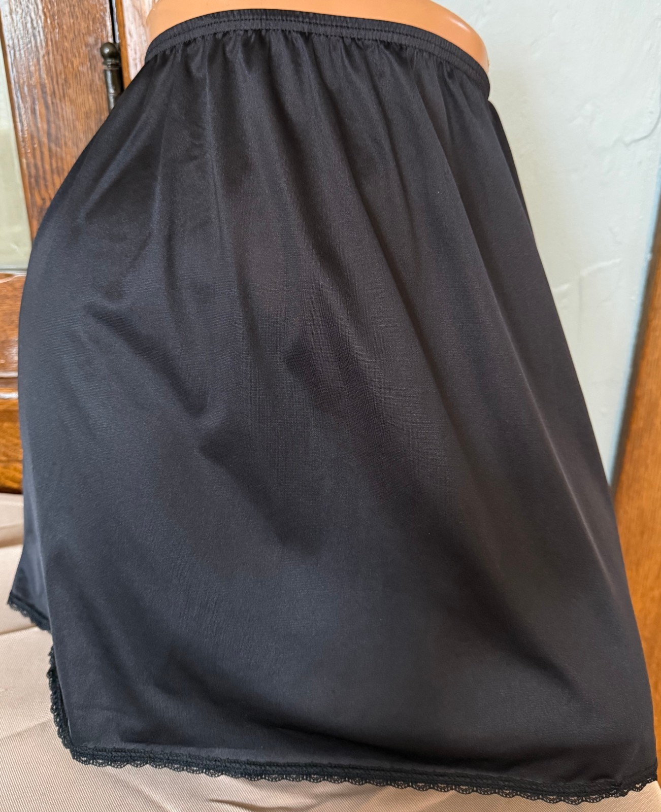 Vintage Vanity Fair Black Ultra Sheer Nylon Mini Half Slip Lacy Lingerie Sissy M