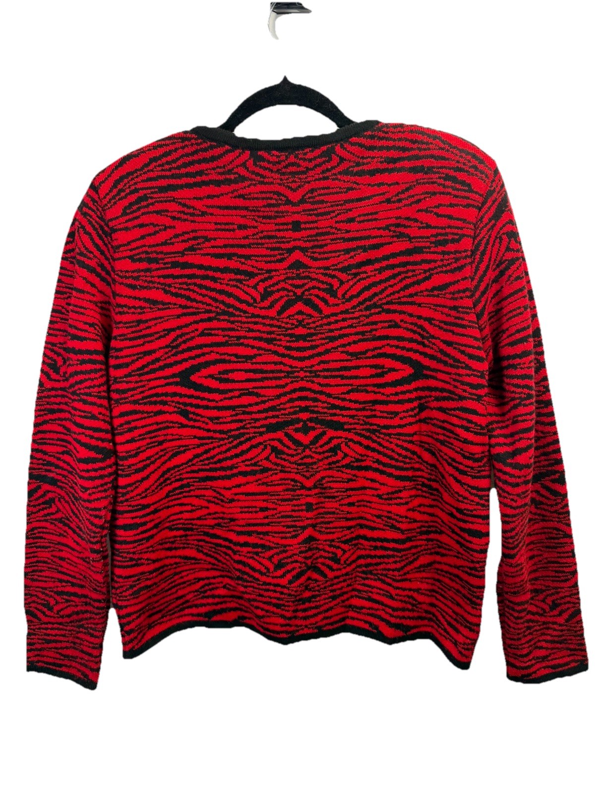 VTG Lennie By Nina Leonard Red & Black Zebra Knit Button Up Cardigan Size M