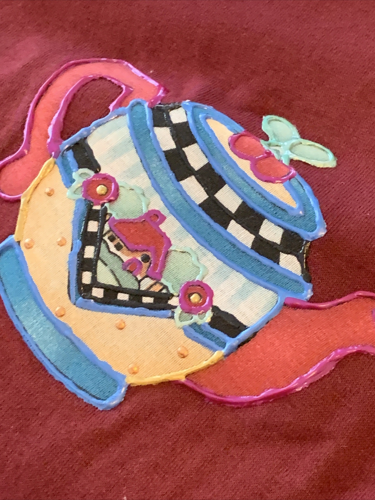 VTG Granny Core Graphic Tea Pots Jerzees L 80s Puffy Paint T Shirt
