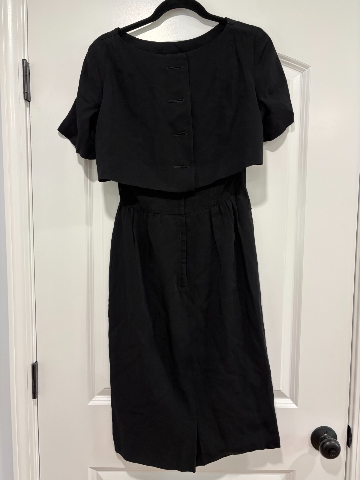 Vintage Black Margot-Barry 1950s-1960s Dress featuring a button-down cape collar