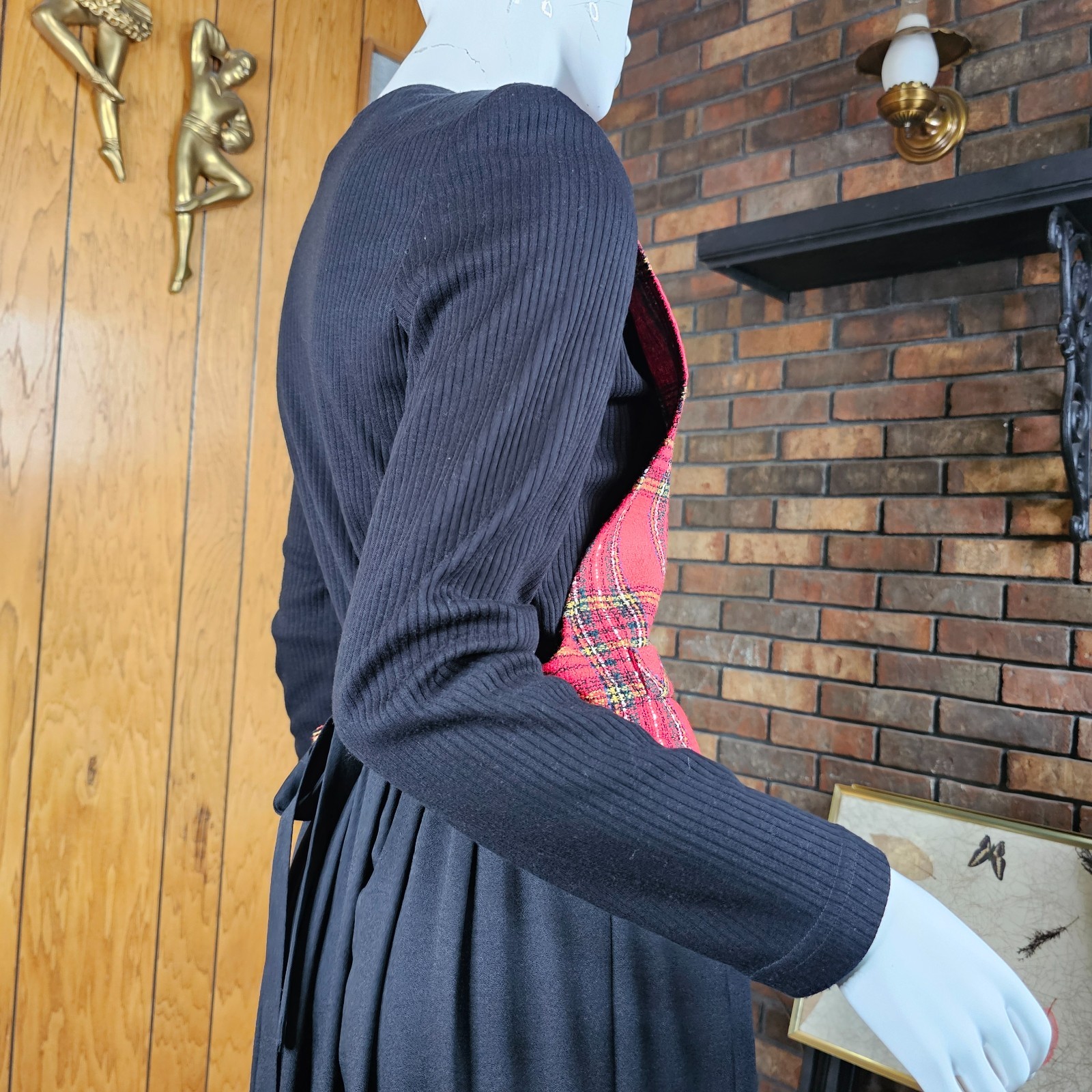 Vtg 90s Dark Academia British Preppy Plaid Riding Waistcoat Holiday Midi Dress L