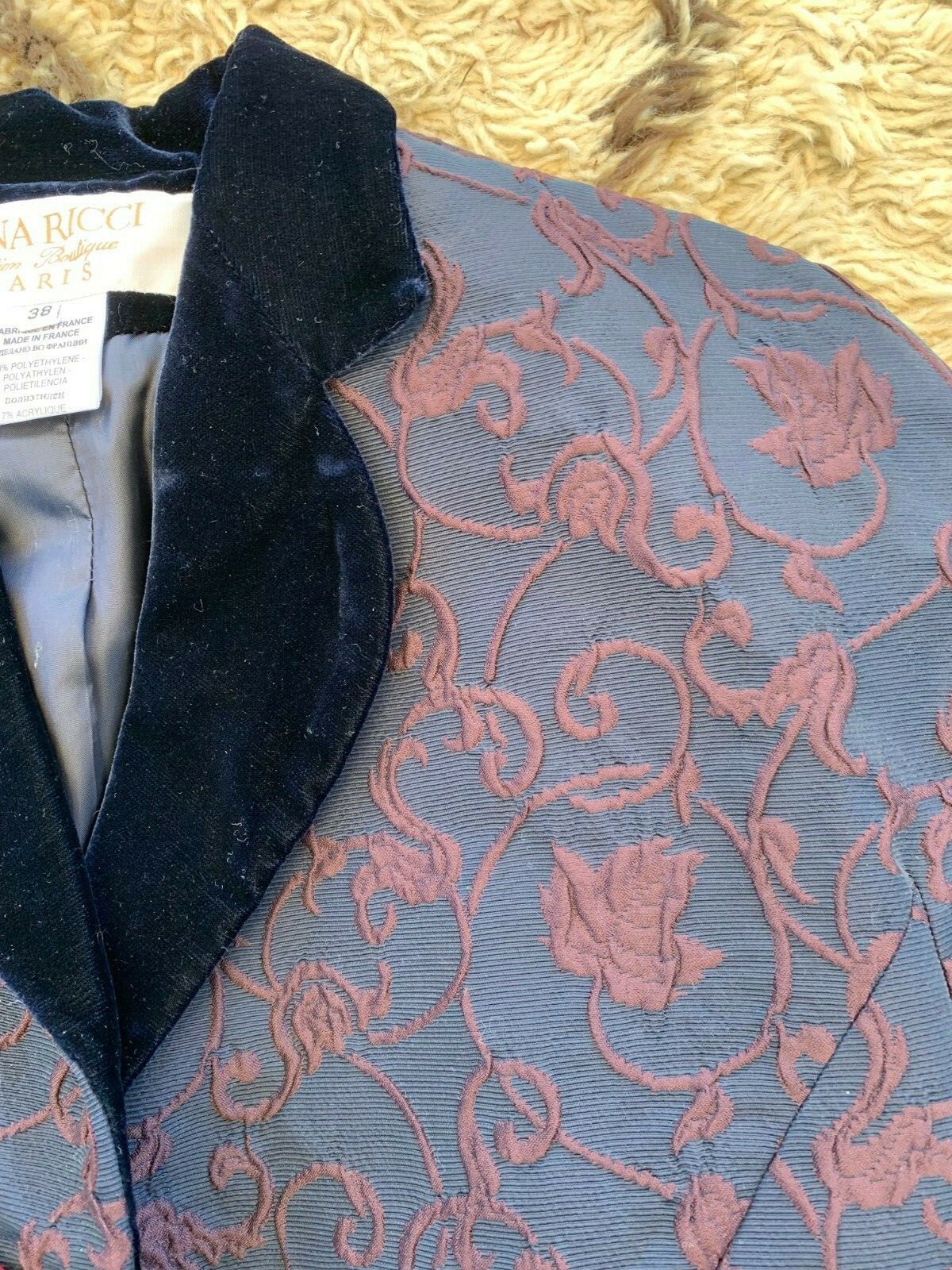 Nina Ricci Edition Boutique Paris Brocade navy and burgundy blazer