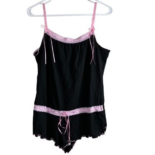 VTG Y2K Cinema Etoile Pink Lace Trim Satin Ribbon Lingerie Romper Sz S Coquette