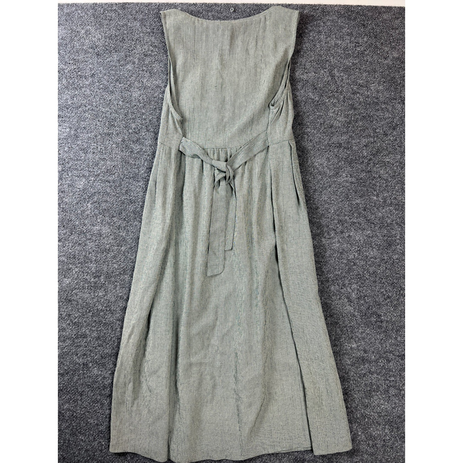 Vintage Midi Dress Cottage Green Houndstooth Button Waist Accent Adjustable Size