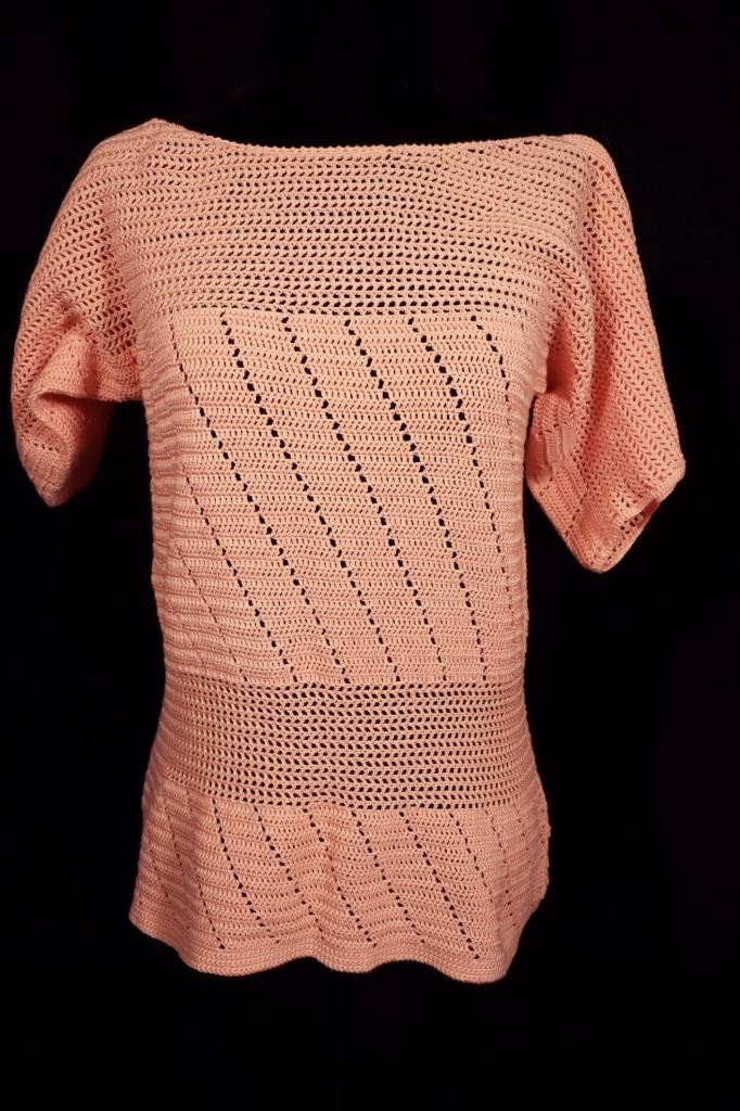 Vintage French 1940’s Peach Cotton Crochet Top Size Medium Excellent Unworn Cond