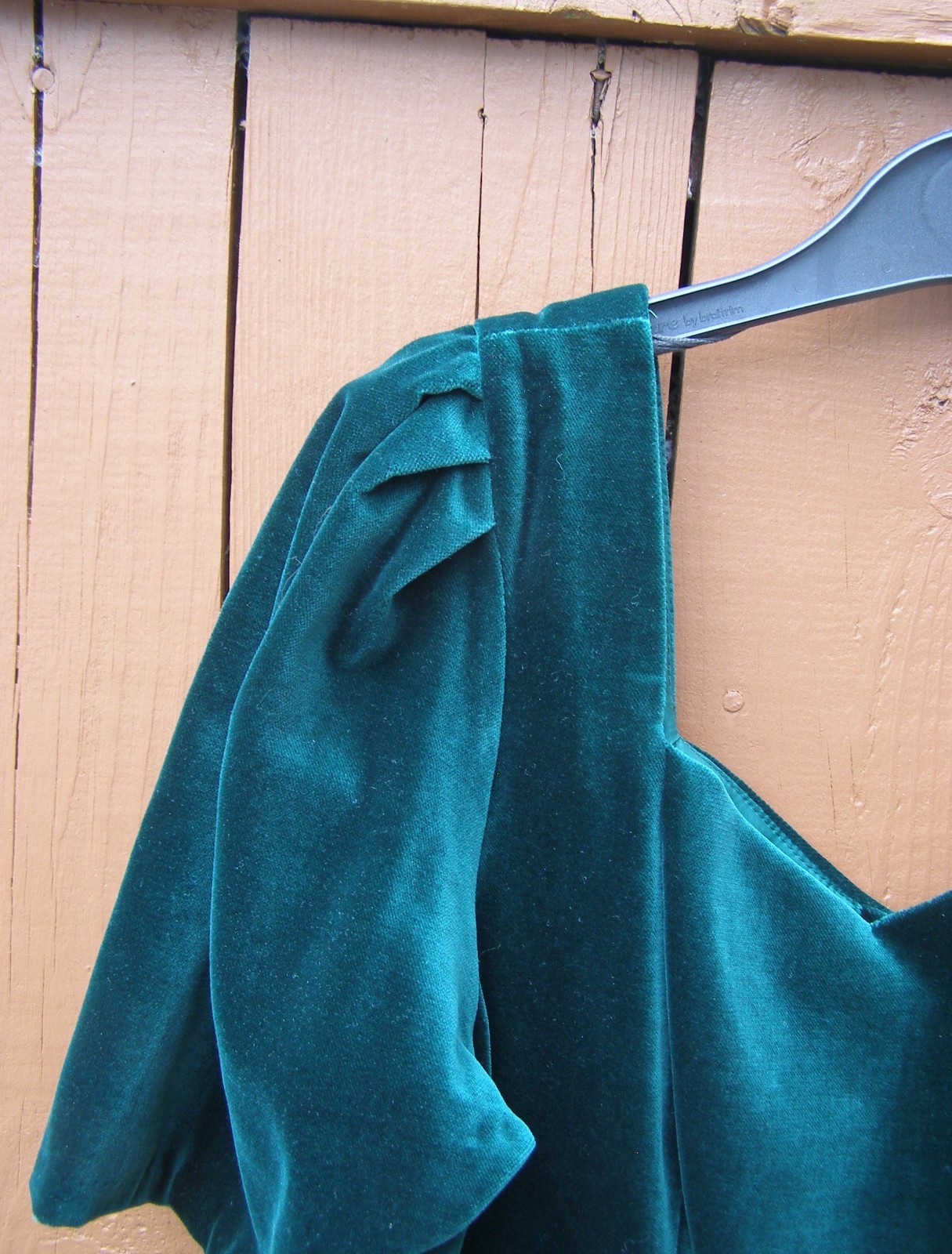 Vintage Green Velvet Velour Laura Ashley Dress Puff Shoulder Back Buttons 14