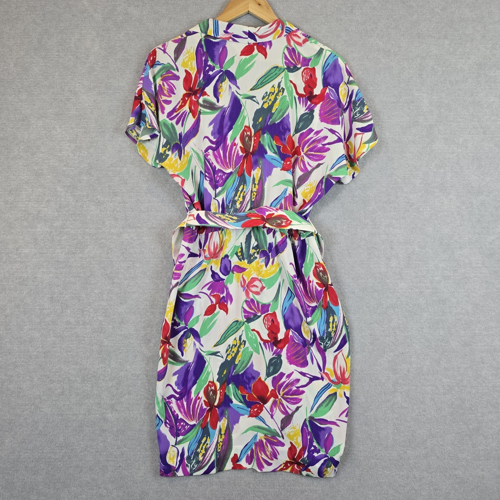 Vintage Stitches Day Dress Womens 12 Floral Belt 80s Garden Party Retro Resort