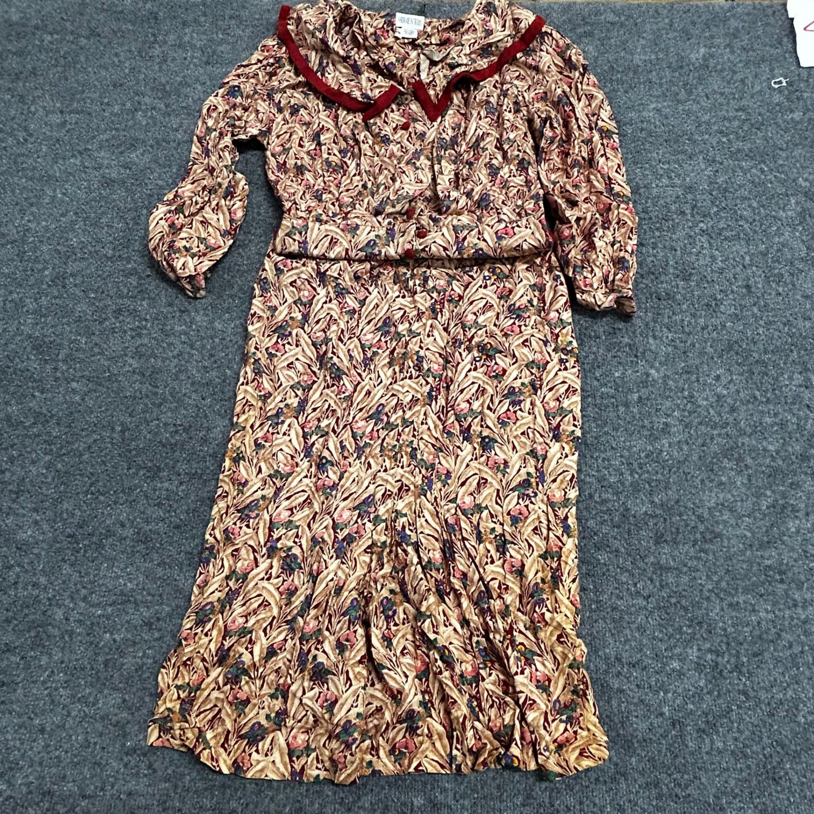 Momentos Dress Womens Large Rayon Floral Midi Long Sleeve Red Contrast Collar L