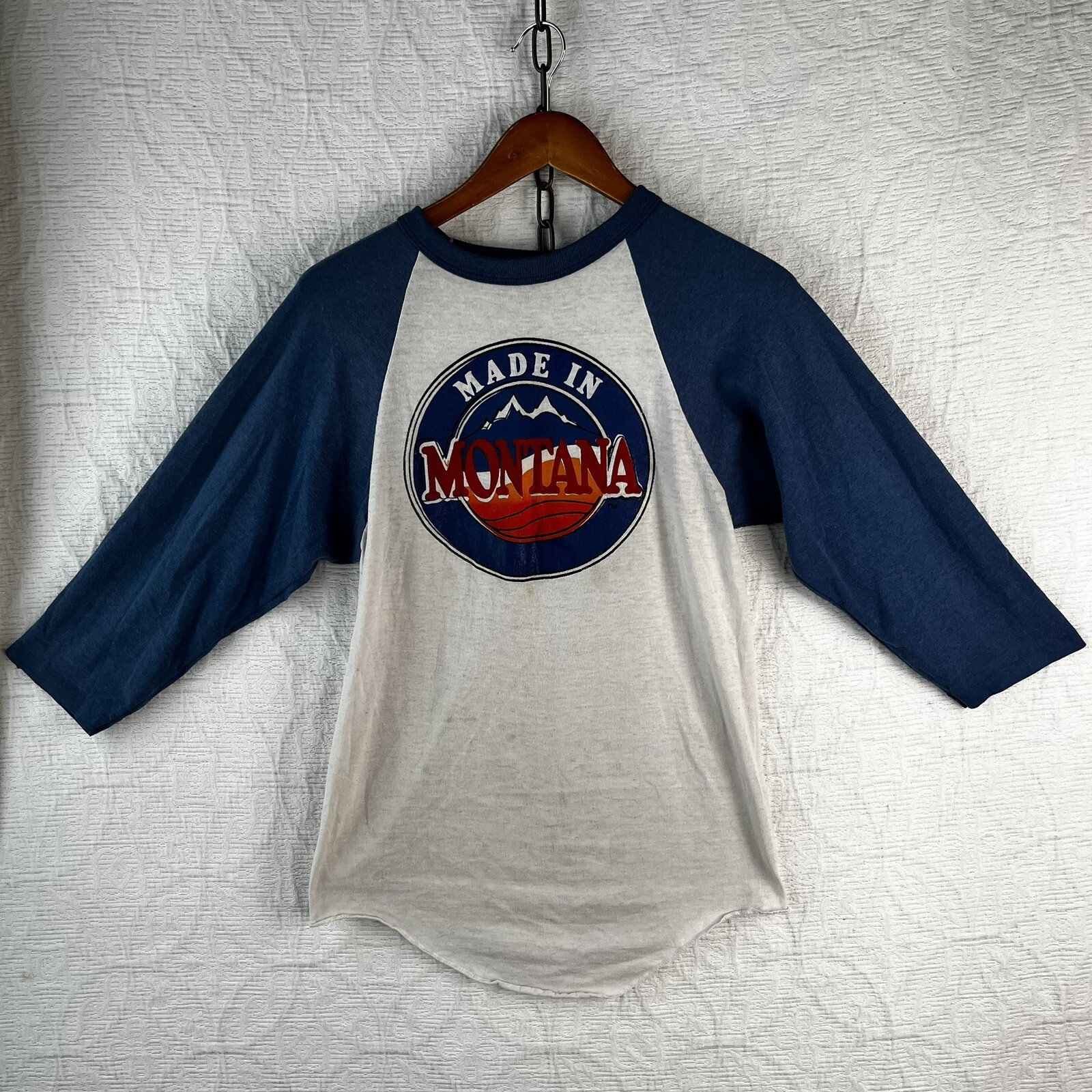 Vintage Made In Montana T Shirt Raglan Style Three Forths Length Sleeve S Top