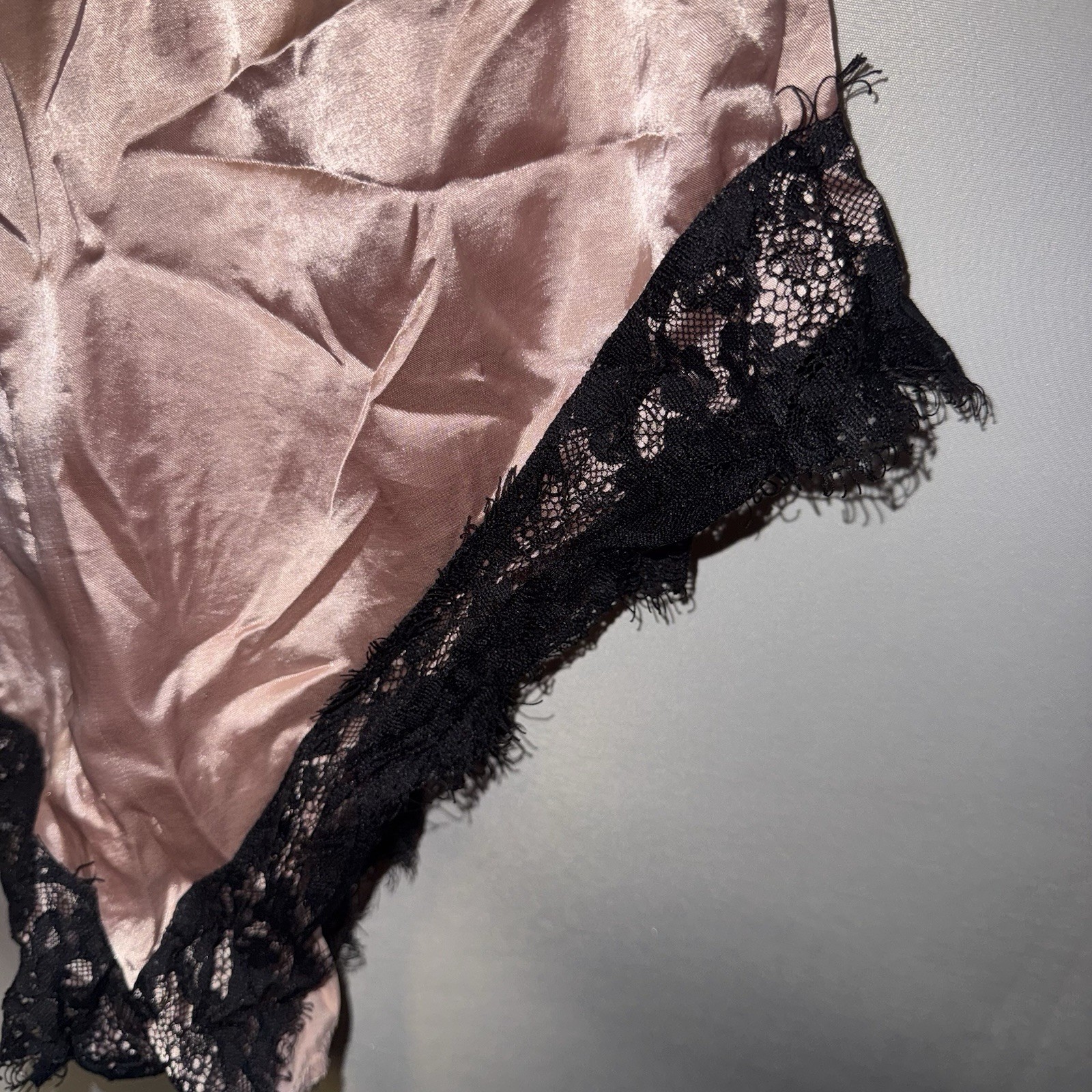 Vintage PJ Shorts Pink Black Lace Feminine Romantic Pajama Medium
