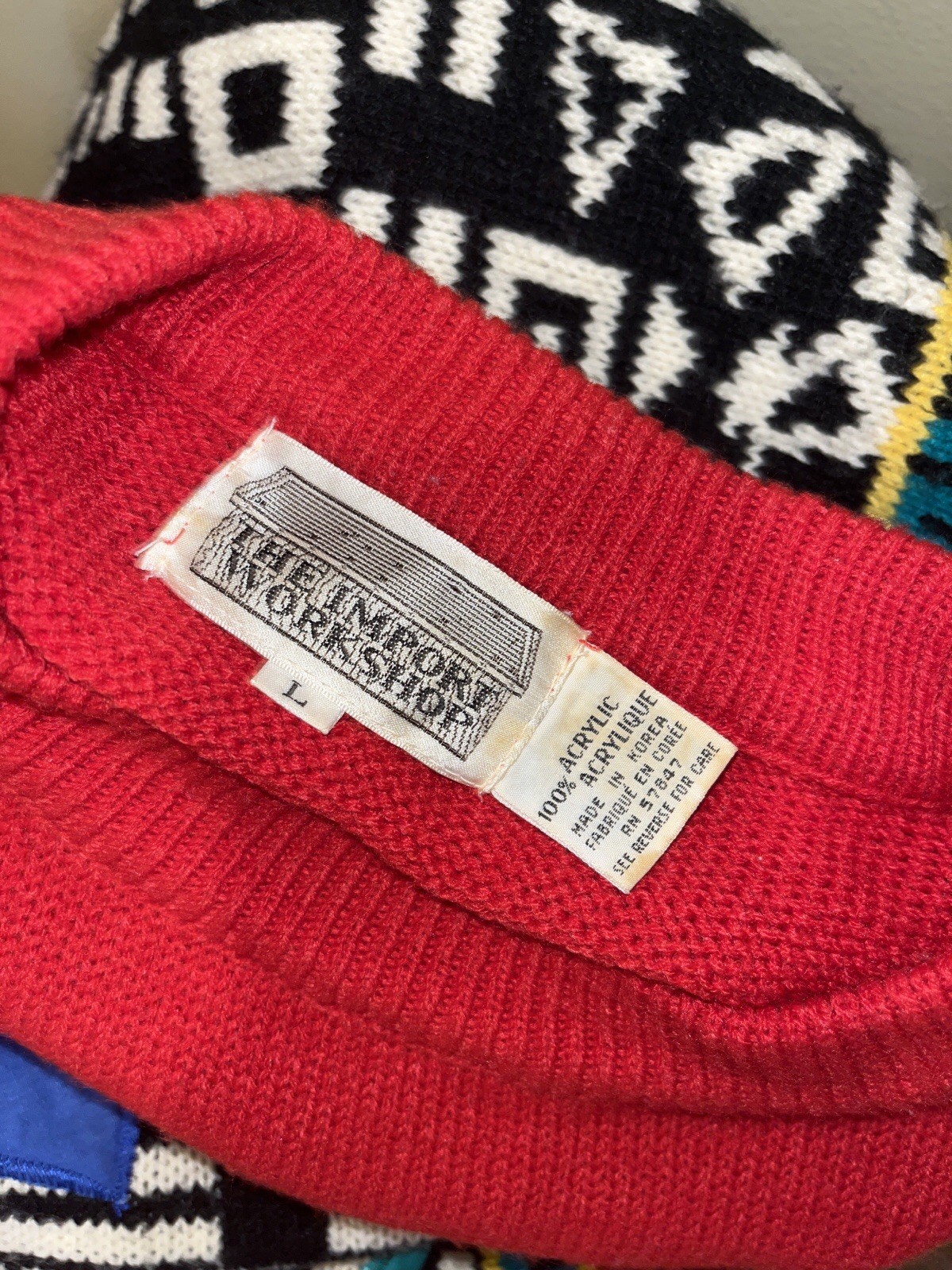 Vtg 80s 90s The Import Workshop Geometric Coogi Style Sweater L Korea Oversized