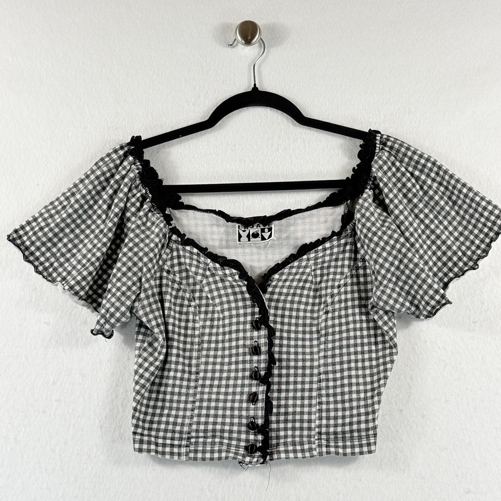 Lajate Vintage Gingham Crop Top Womens Medium Black White Milkmaid Coquette