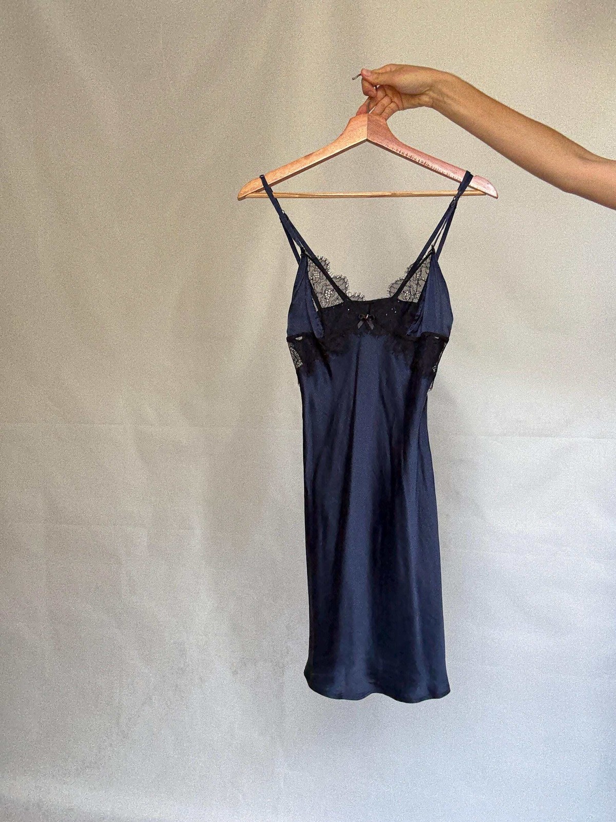 Navy blue 100 % silk slip dress, Sexy lace romantic lingerie, evening date night