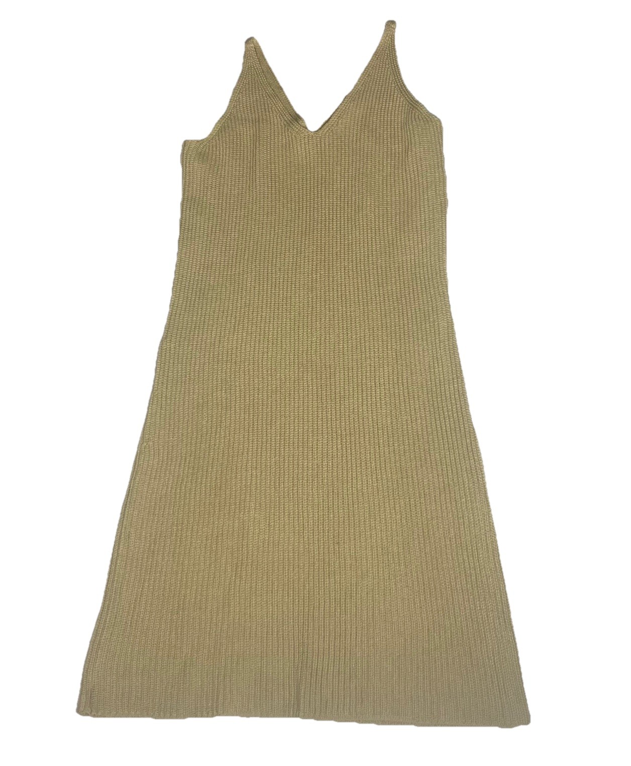 Vintage Liz Claiborne Lizwear Tan Ribbed Knit Midi Dress Minimalism 90s Cotton S