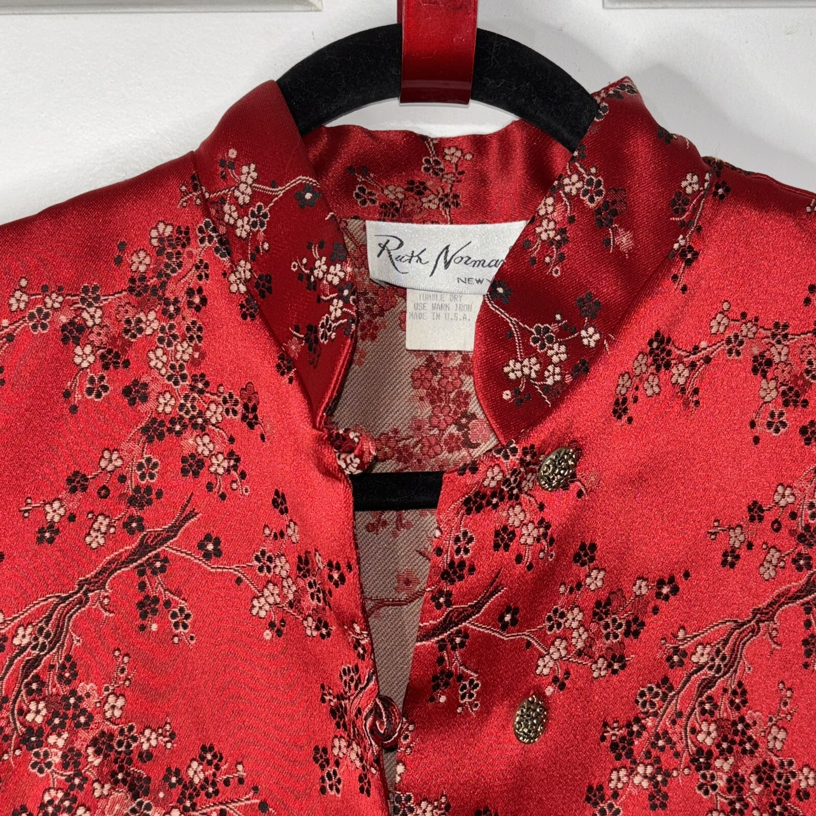 Vtg 80s Saks Ruth Norman NY Womens Jacket Size Med Asian Cheongsam Style Red USA