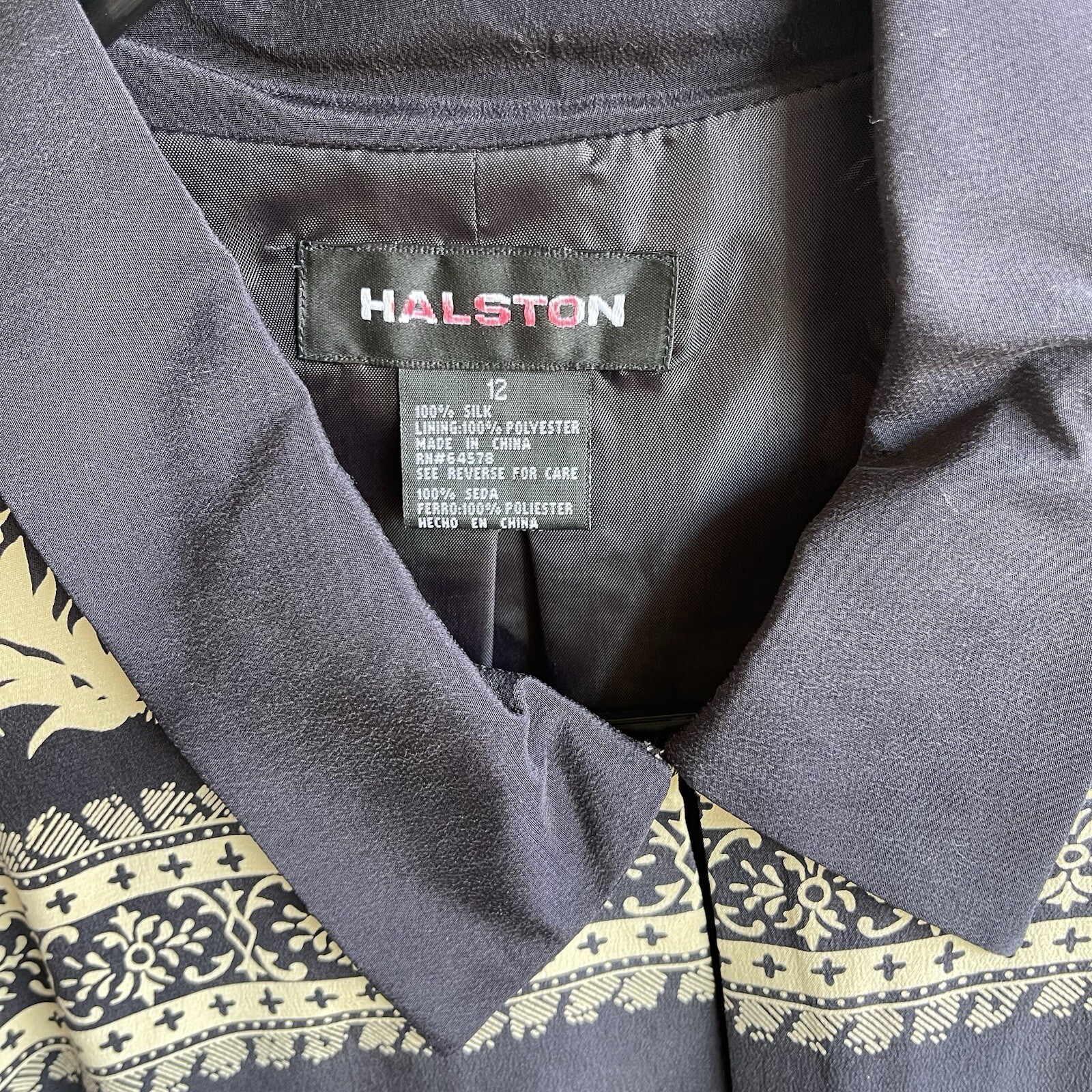 Vintage Halston Silk Blouse Women’s Sz 12 Button Front Peasant Timeless Chic