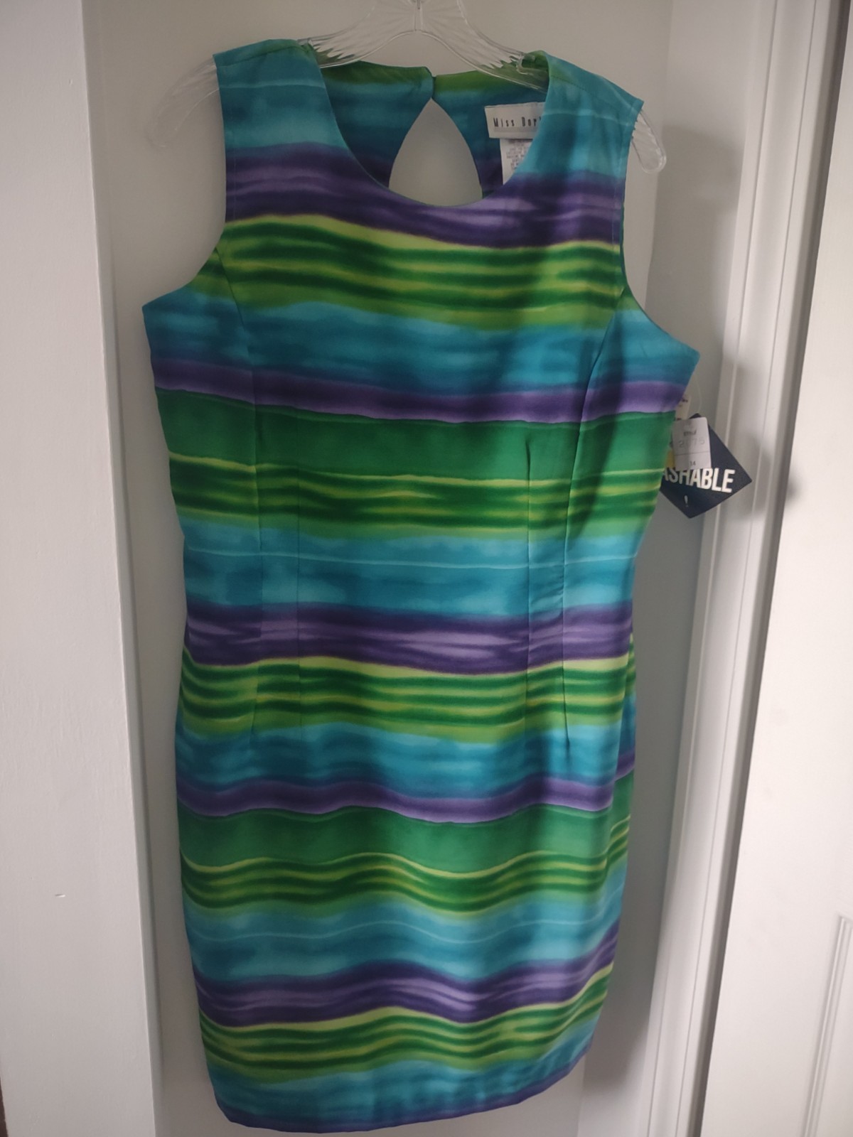 Vintage Miss Dorby Women’s Sheath Dress Lined Green Blue Purple Size 14~ NWT