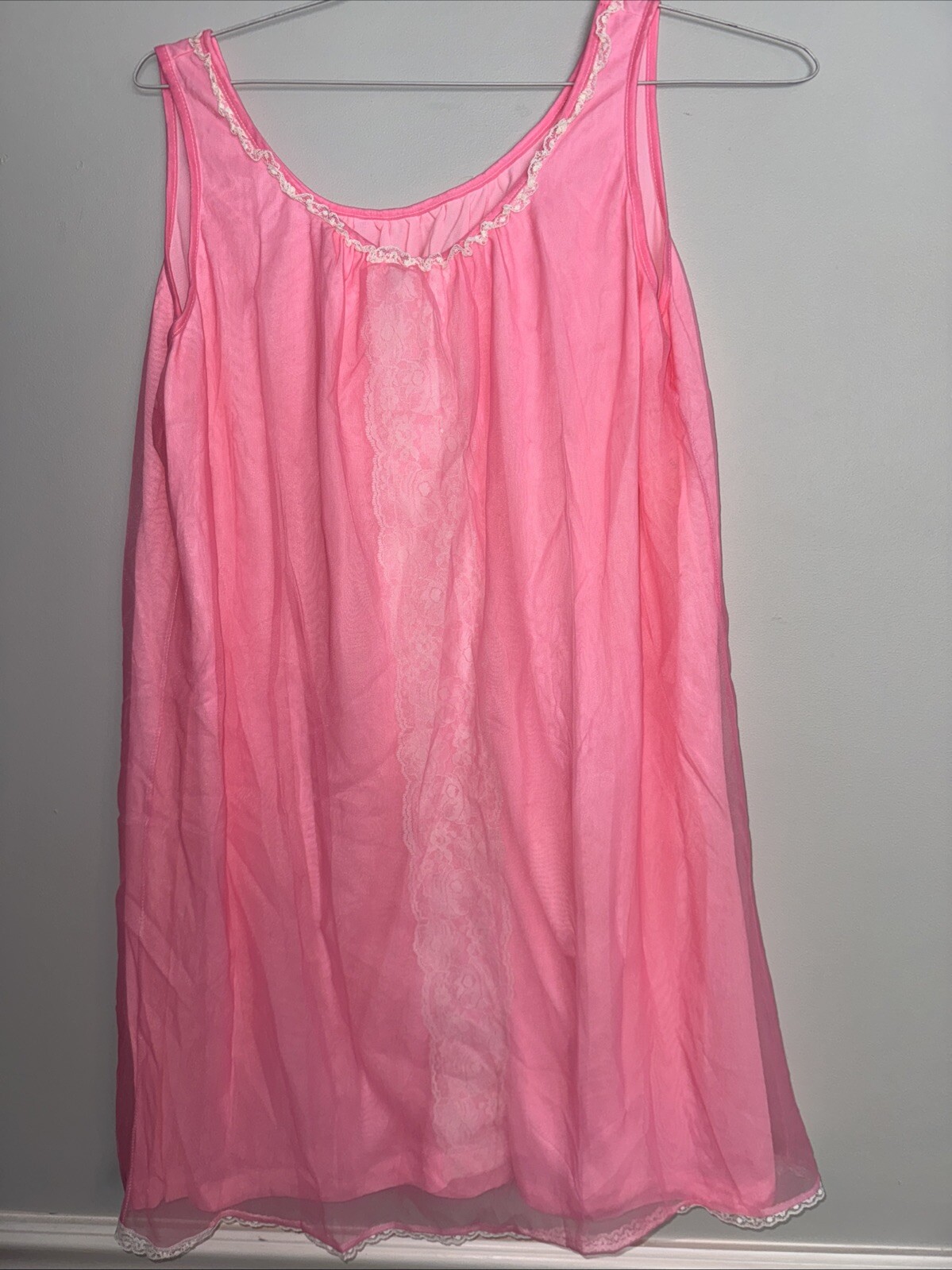 Vintage Stones Wear Large Lace Nylon Pink Nightgown Peignoir Nightie