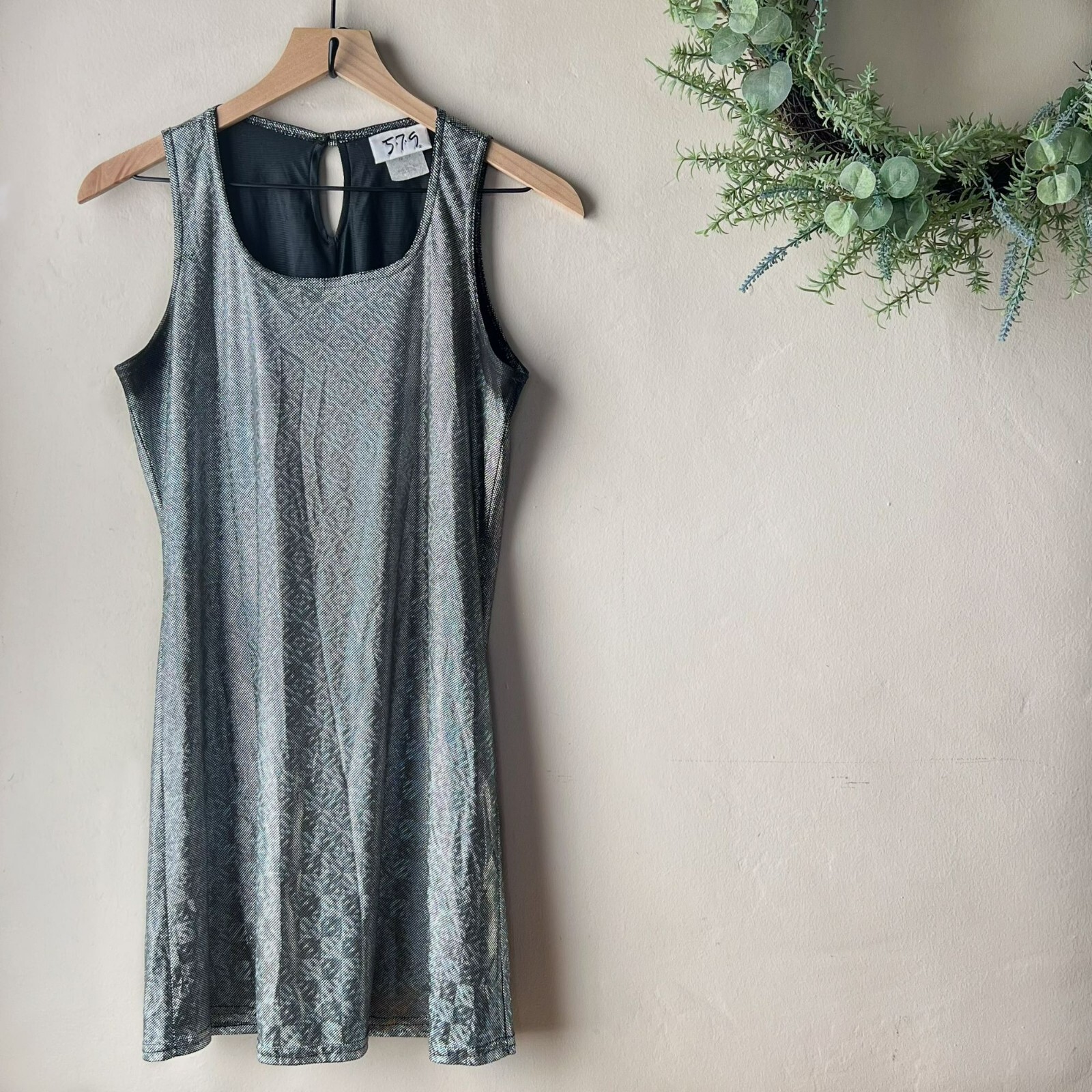 Vintage Women’s 579 Hologram Mini Dress Silver Disco Size 7