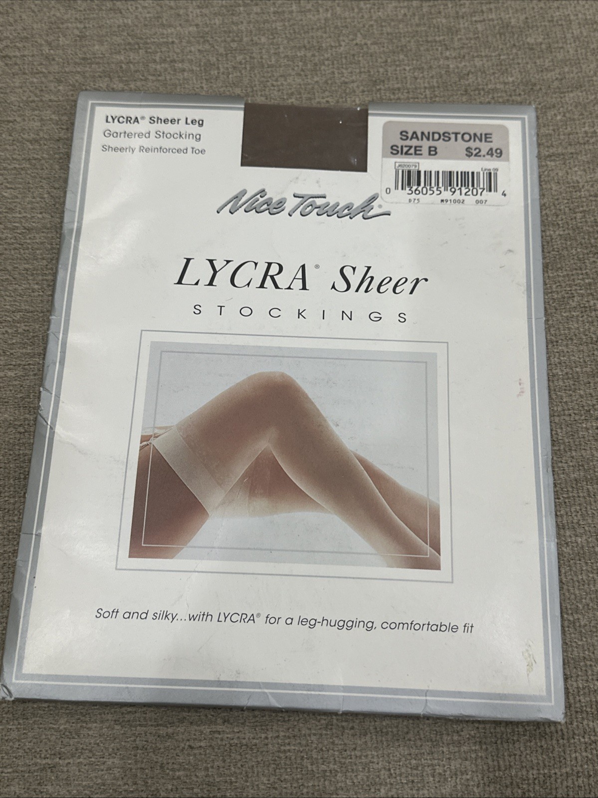 Vintage Sears Nice Touch Lycra Sheer Stockings Gartered Nylon Sandstone Size B