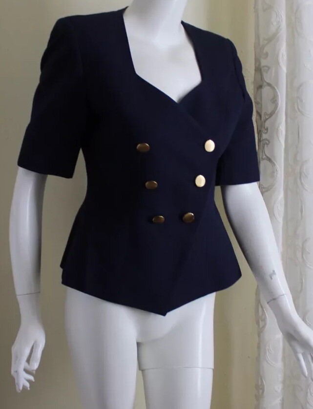 Guy Laroche Sz 38 4/6 Vintage 80s 90s Navy Blue Fitted Blazer Jacket