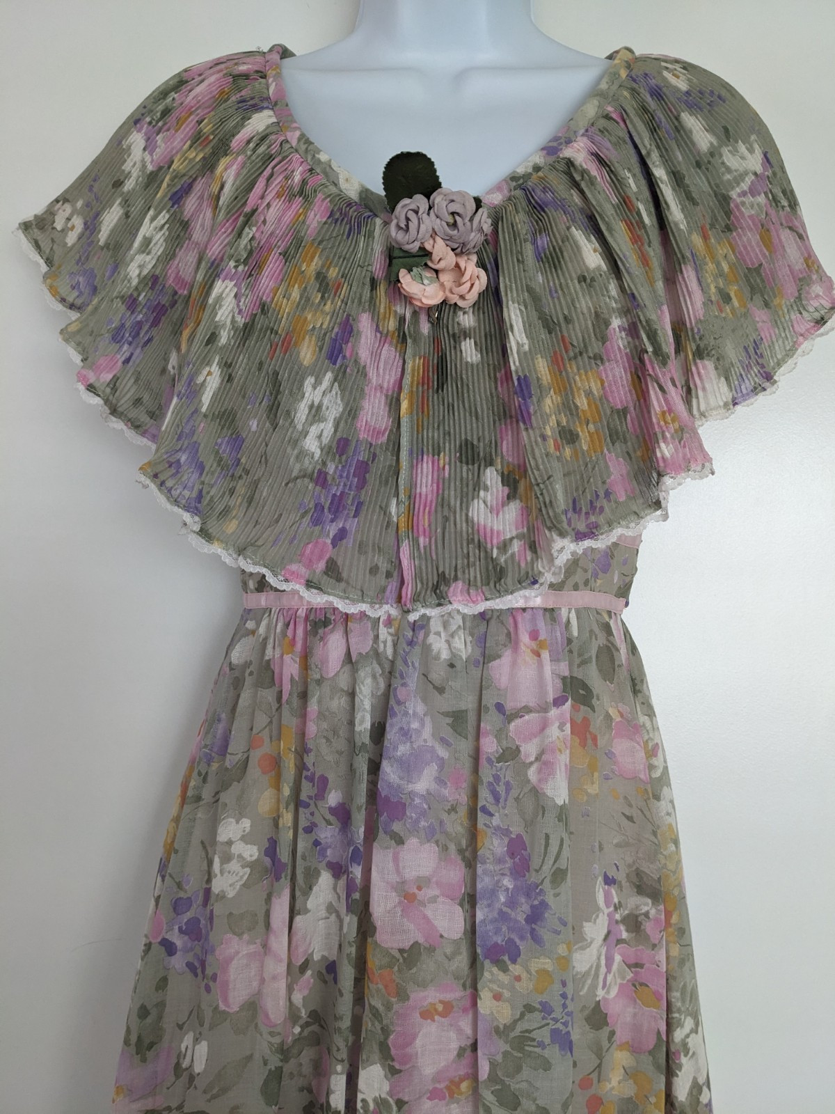 Candi Jones Vintage 70s Cottagecore Prairie maxi dress floral ruffle boho USA