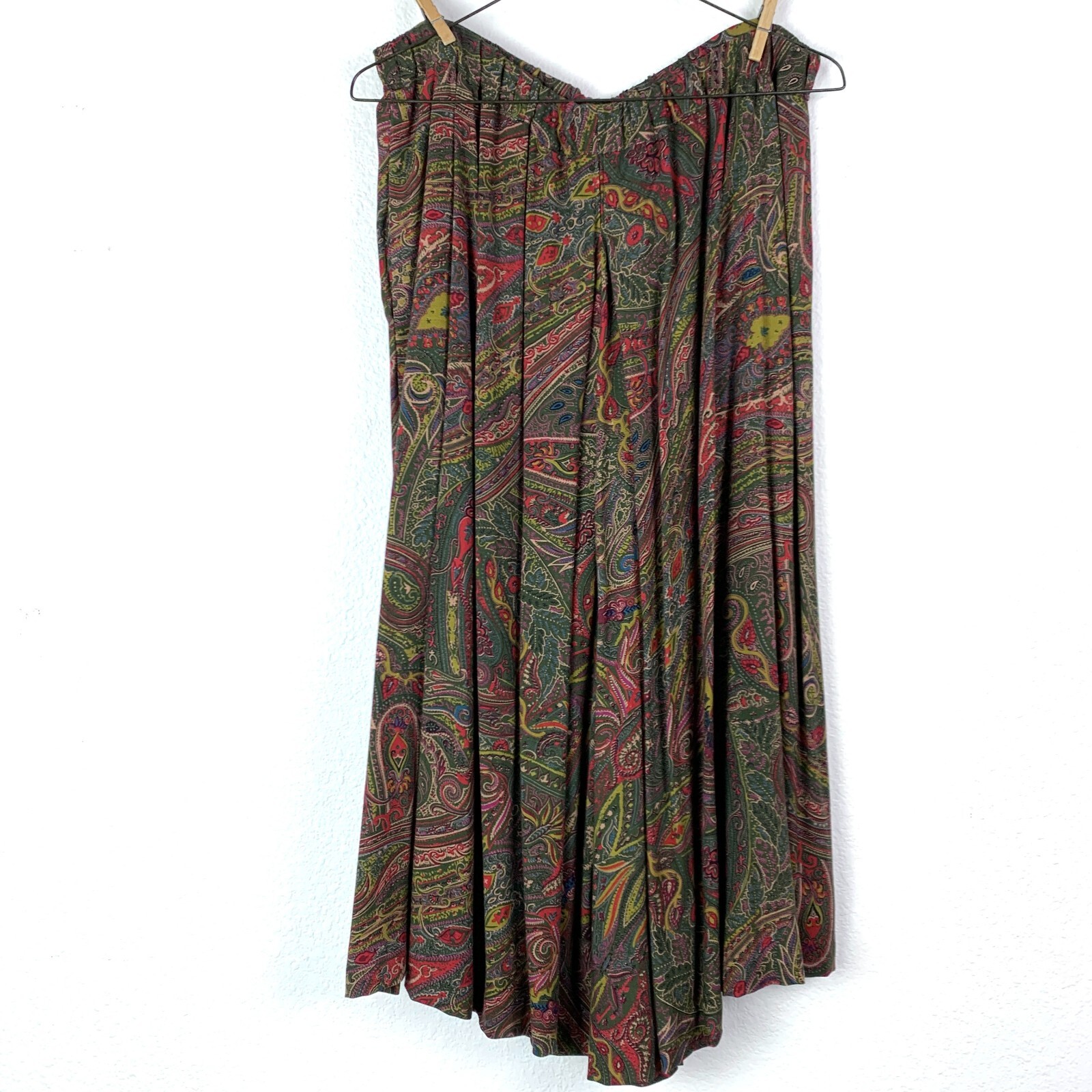 Vtg Handmade Brown Paisley Elastic Waist Harem Gaucho Pants With Scarf Waist 29″