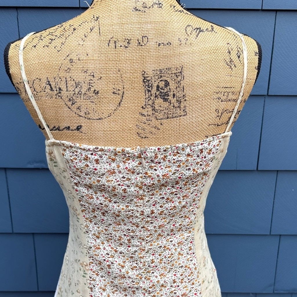 Vintage Olive Branch patchwork lined Floral Patchwork Dress – Cream and White sm
