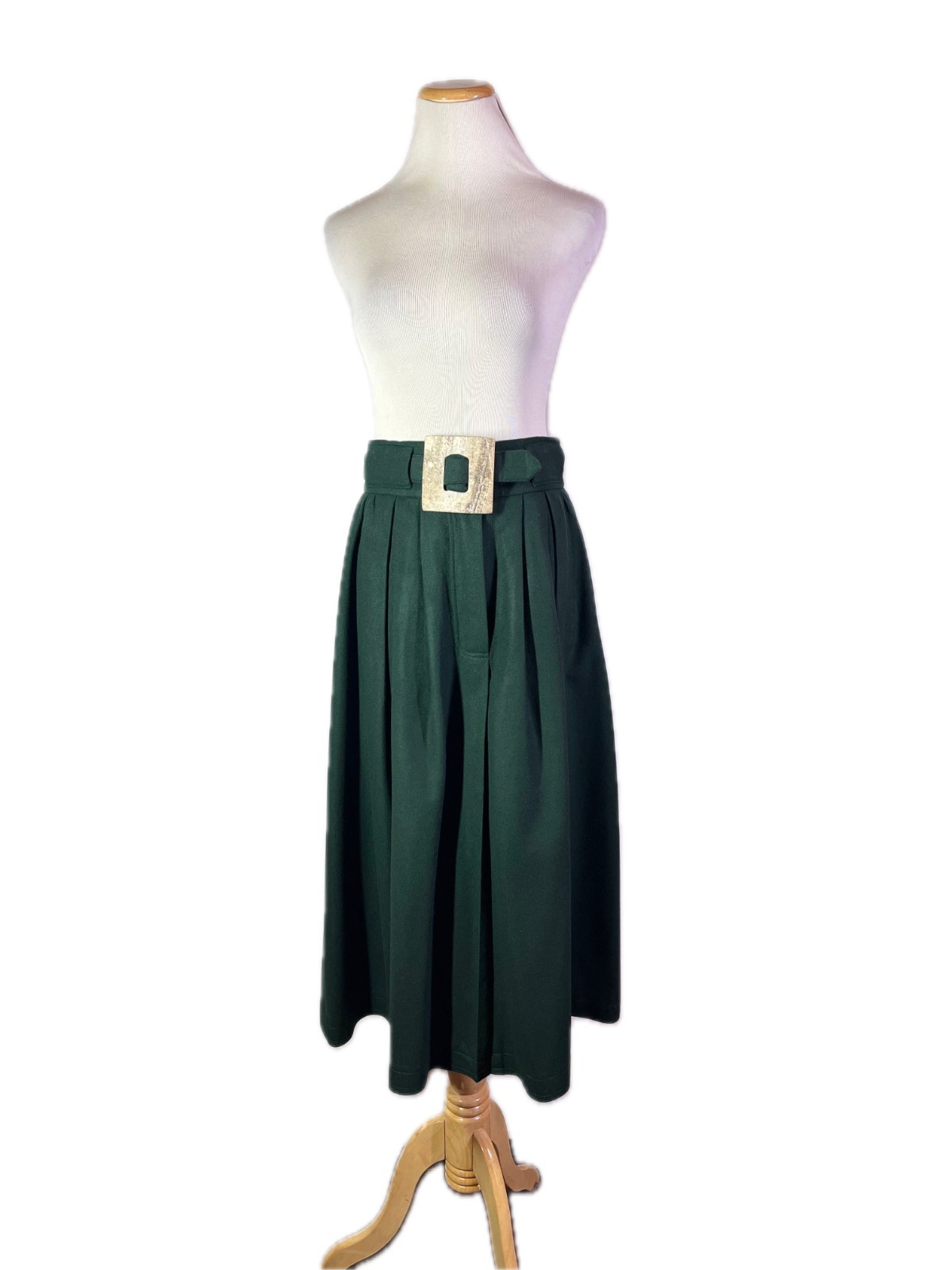 Vintage Gaisberger Size 40 Green Felt Wool Trachten Skirt Belted