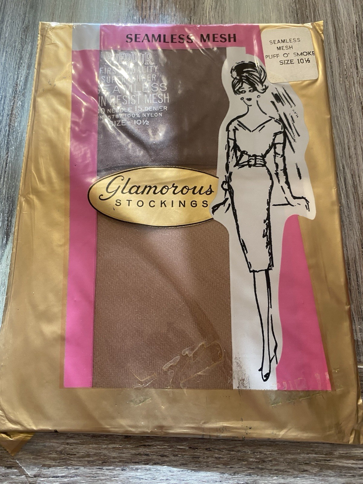 Glamorous Stockings seamless mesh nylons 1960s Puff-O’ Smoke Vintage 10 1/2