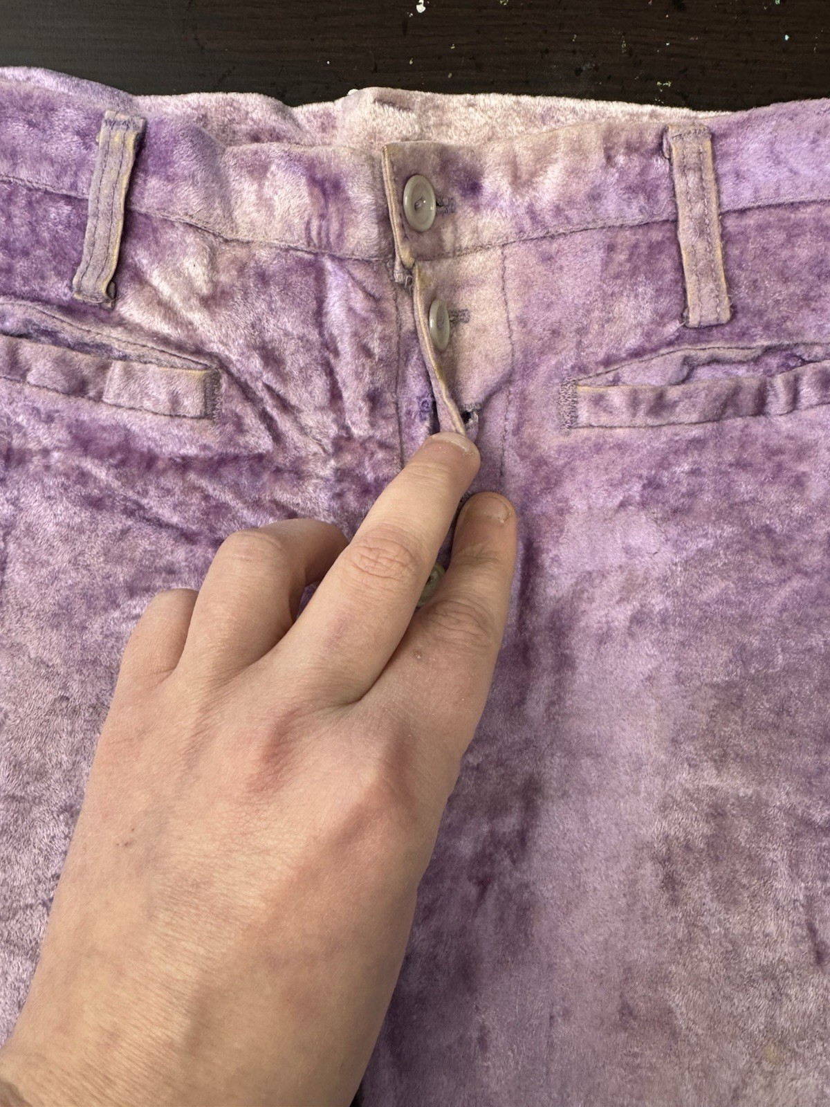 Vintage Purple Velvet Bell Bottoms Button Fly Union Made Sun Fade 27 x 28.5 70s