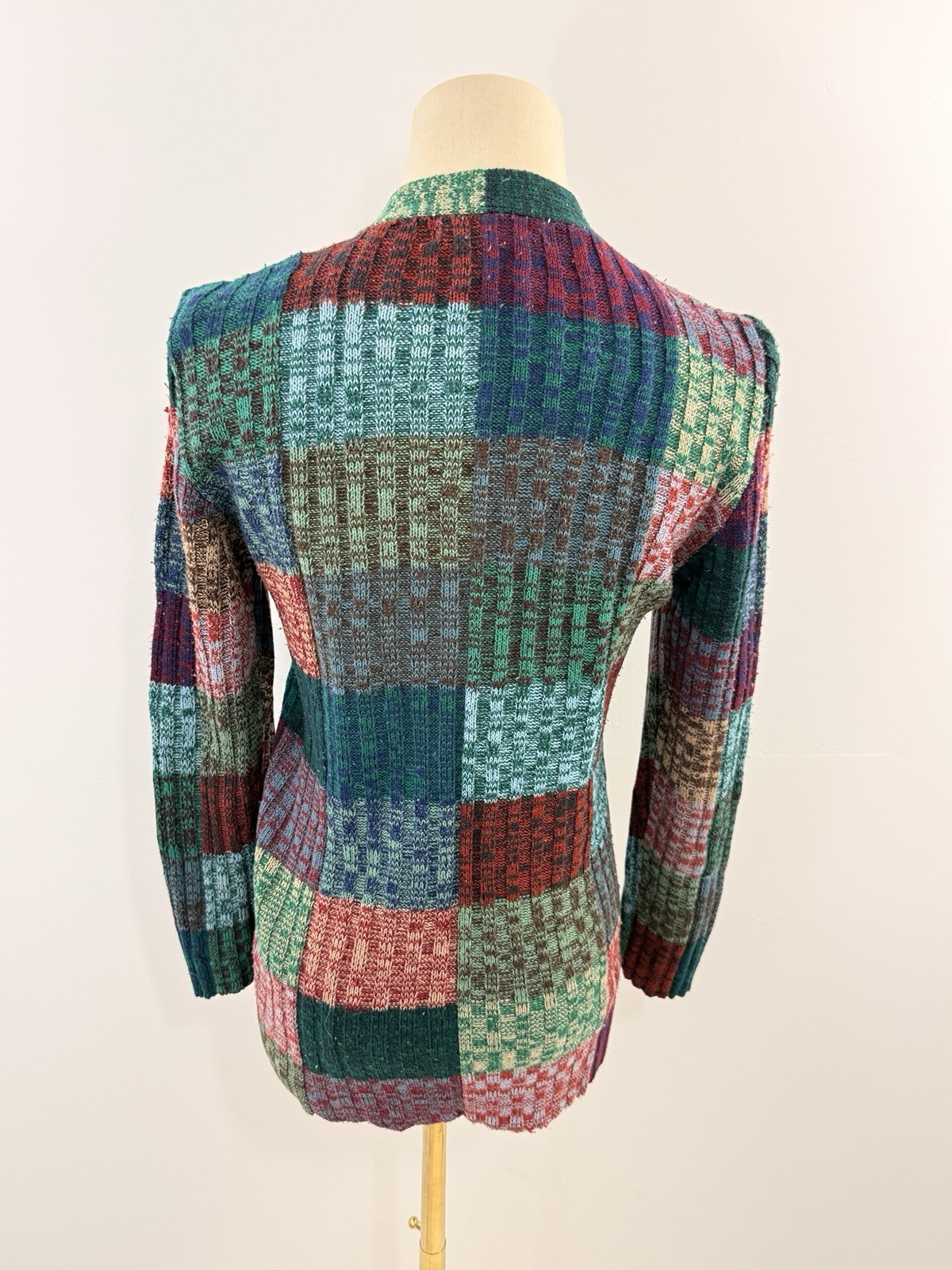 vintage space dye cardigan button up 60s 70s pockets acrylic womens m patchwork