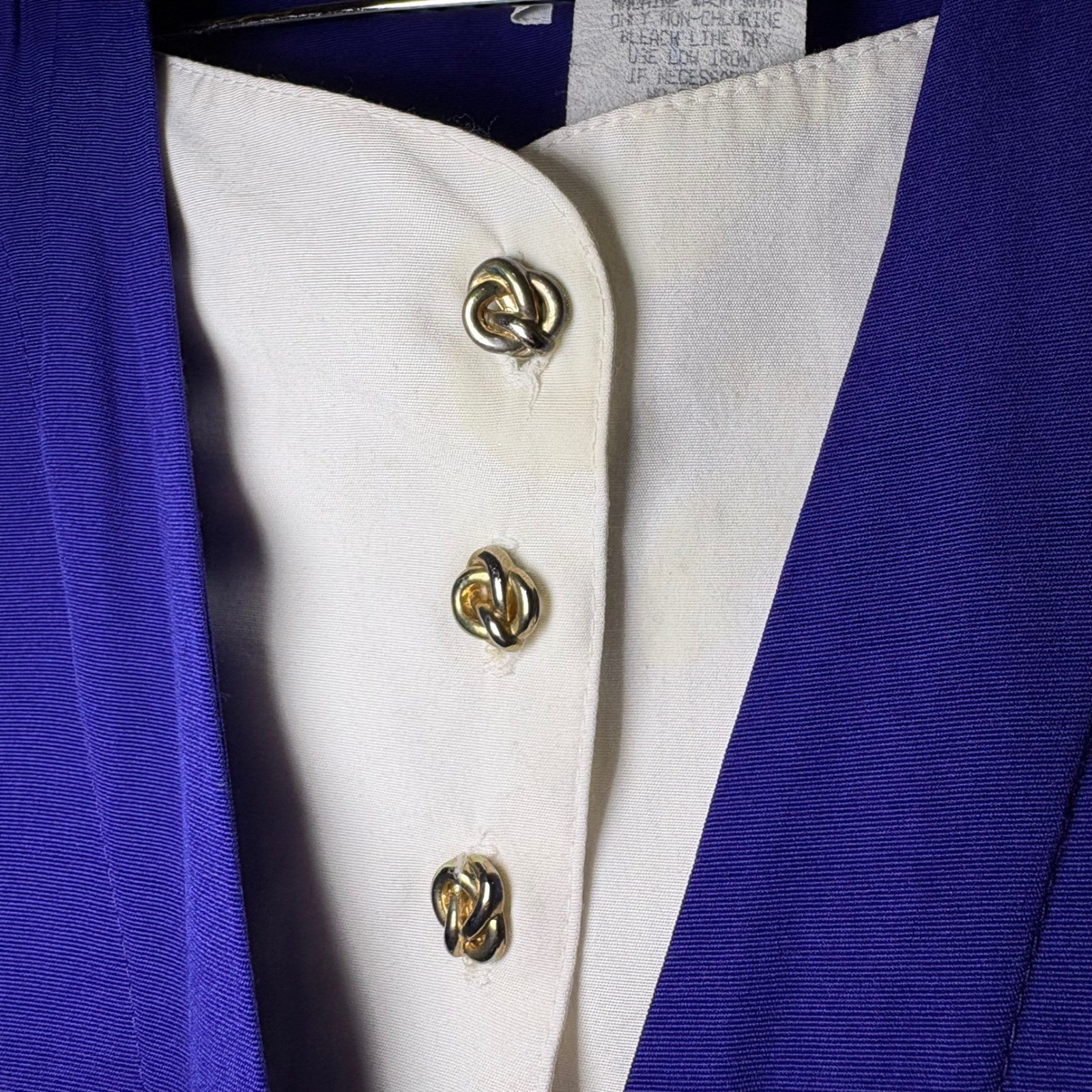 Vintage Peri Petites Blue Midi Dress Gold Knot Buttons 3/4 Sleeve Pockets 10P