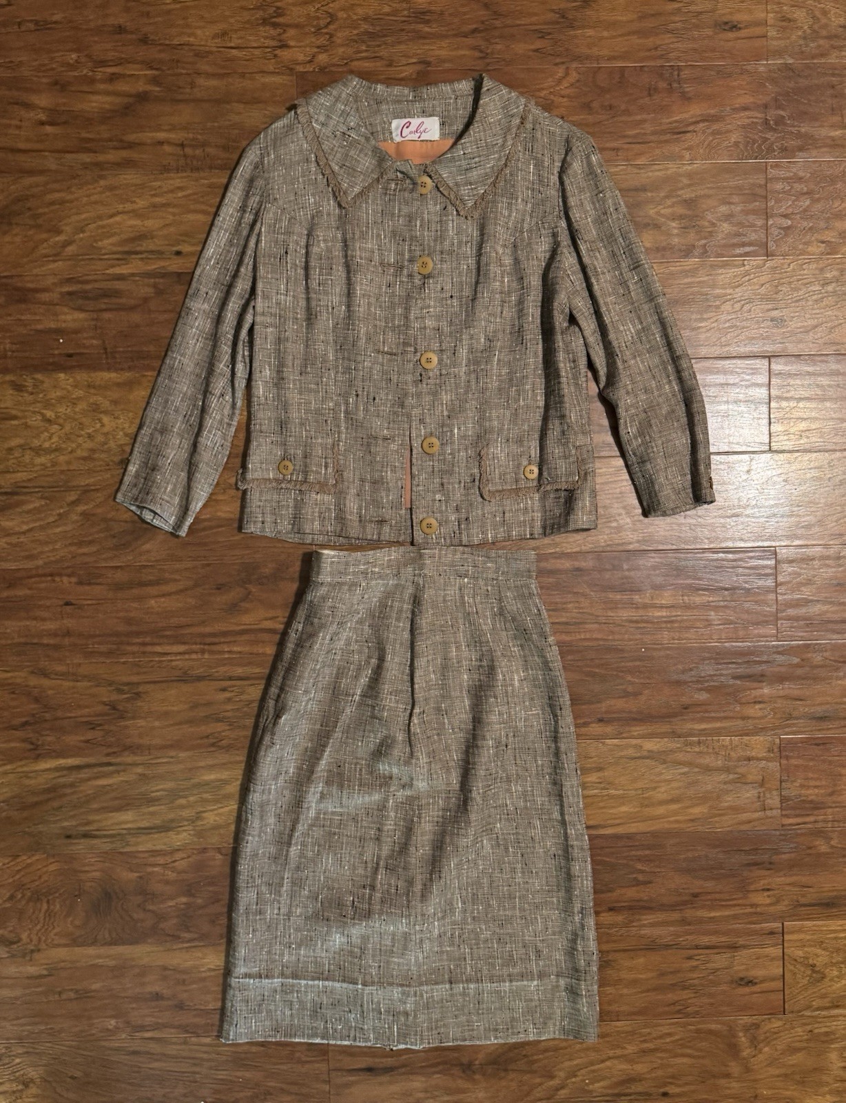 Vintage 1960s Carlye Women’s Jacket Linen Blazer With Matching Skirt Size Small