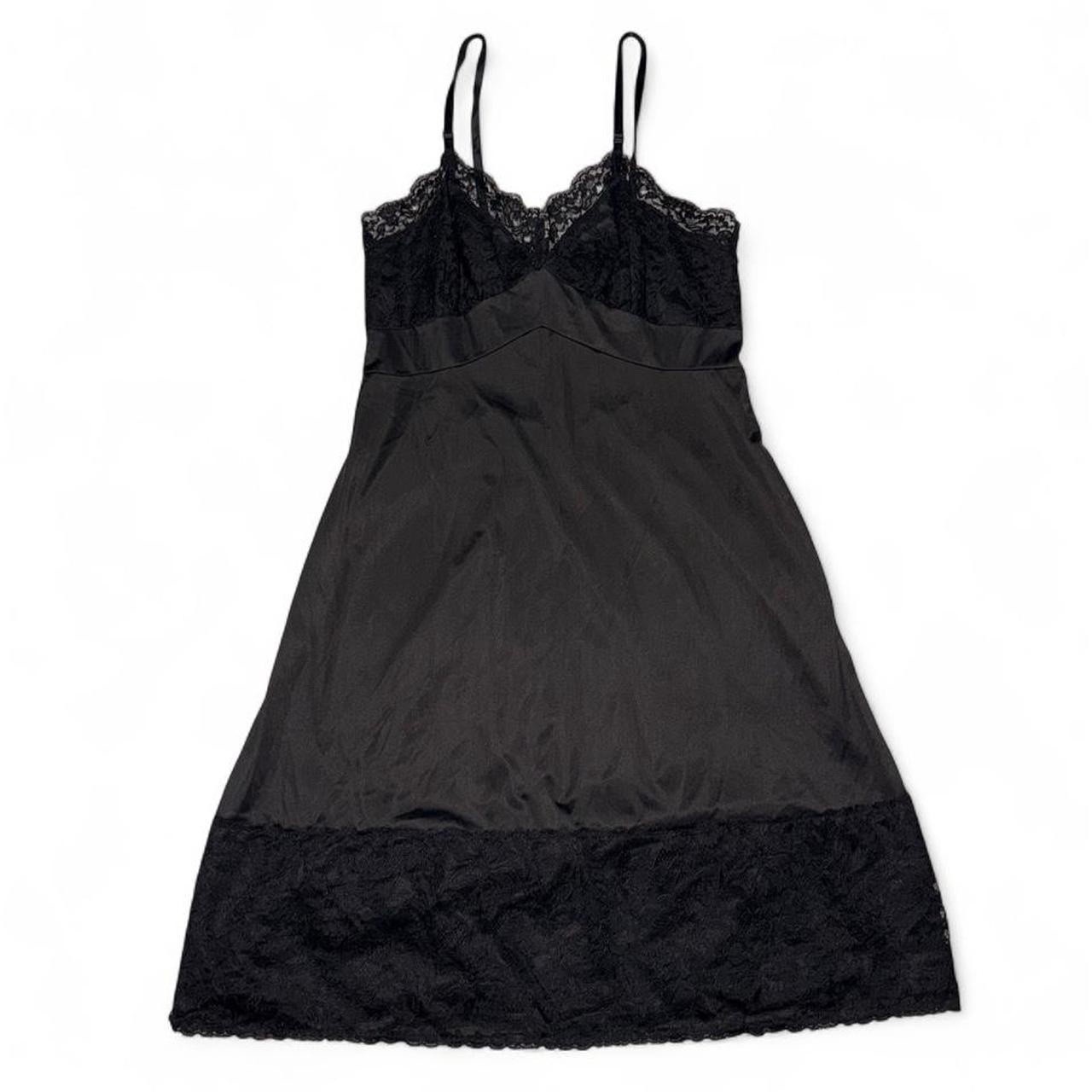 Vintage Vanity Fair Black Nylon Tricot Lace Trim Full Slip Dress Size 36