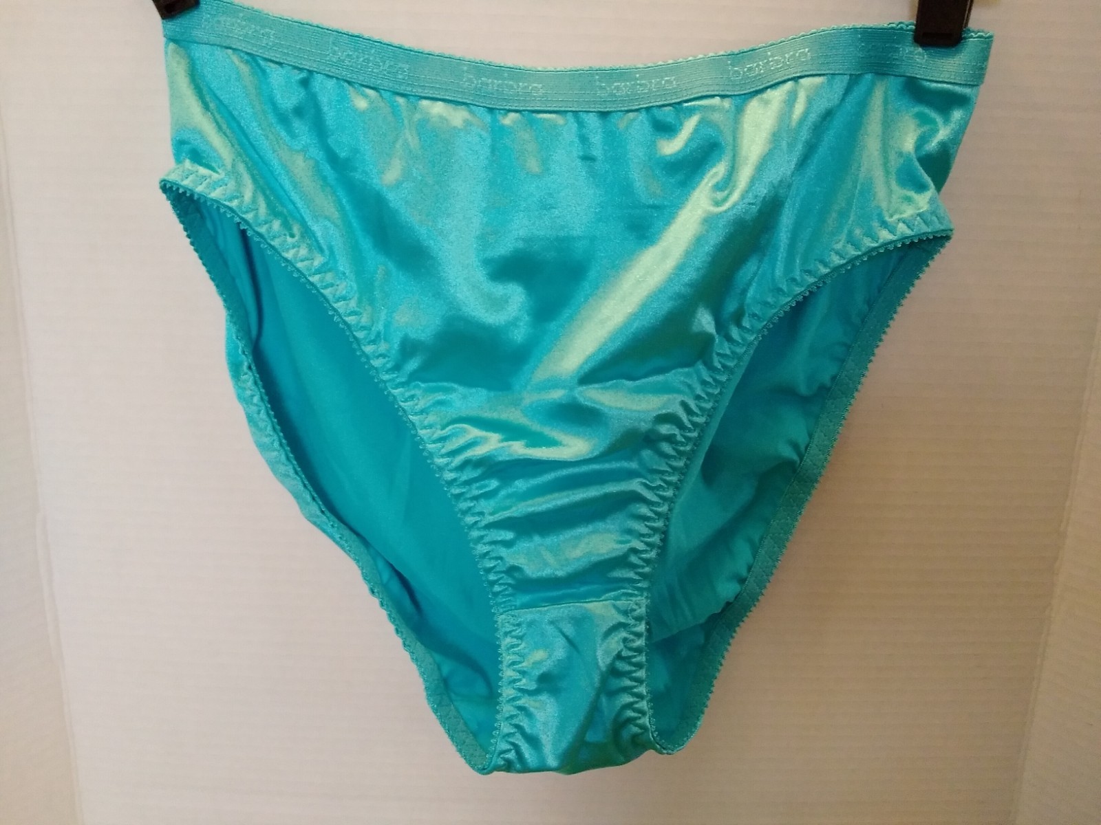 Panties High Waist Leg Bikini Style Lingerie Glossy Satin Second Skin XL Blue