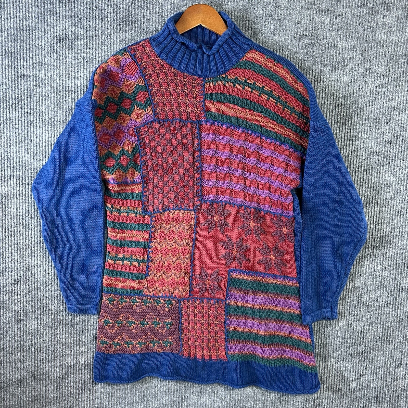 Vintage Erika II Sweater Women’s 3X Hand Knit Blue Red