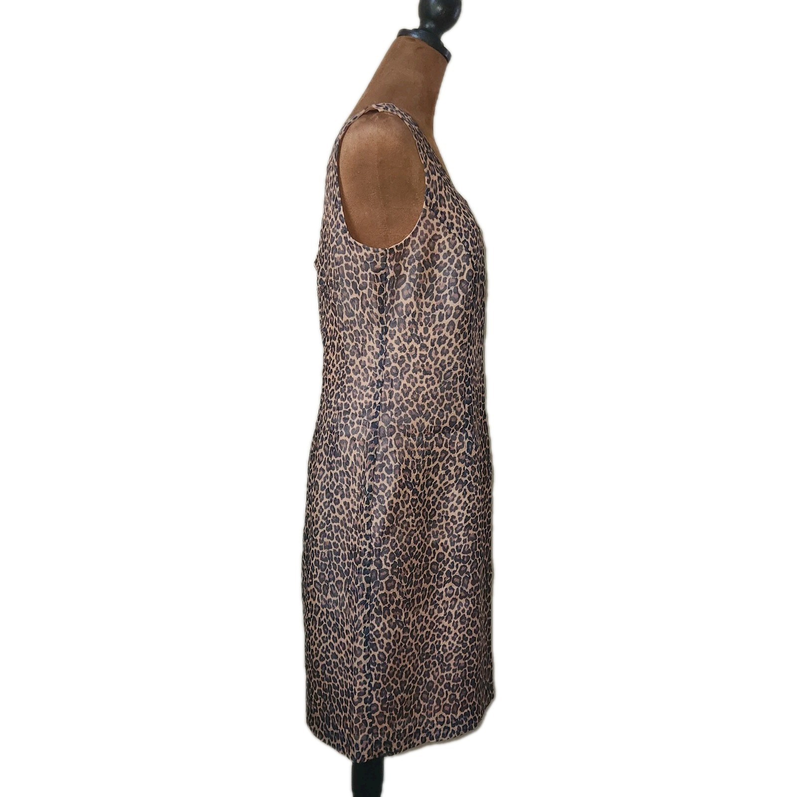 Virgo II Dress Vintage Leopard Print Sleeveless Size 8 Crinkle Lined 90s USA
