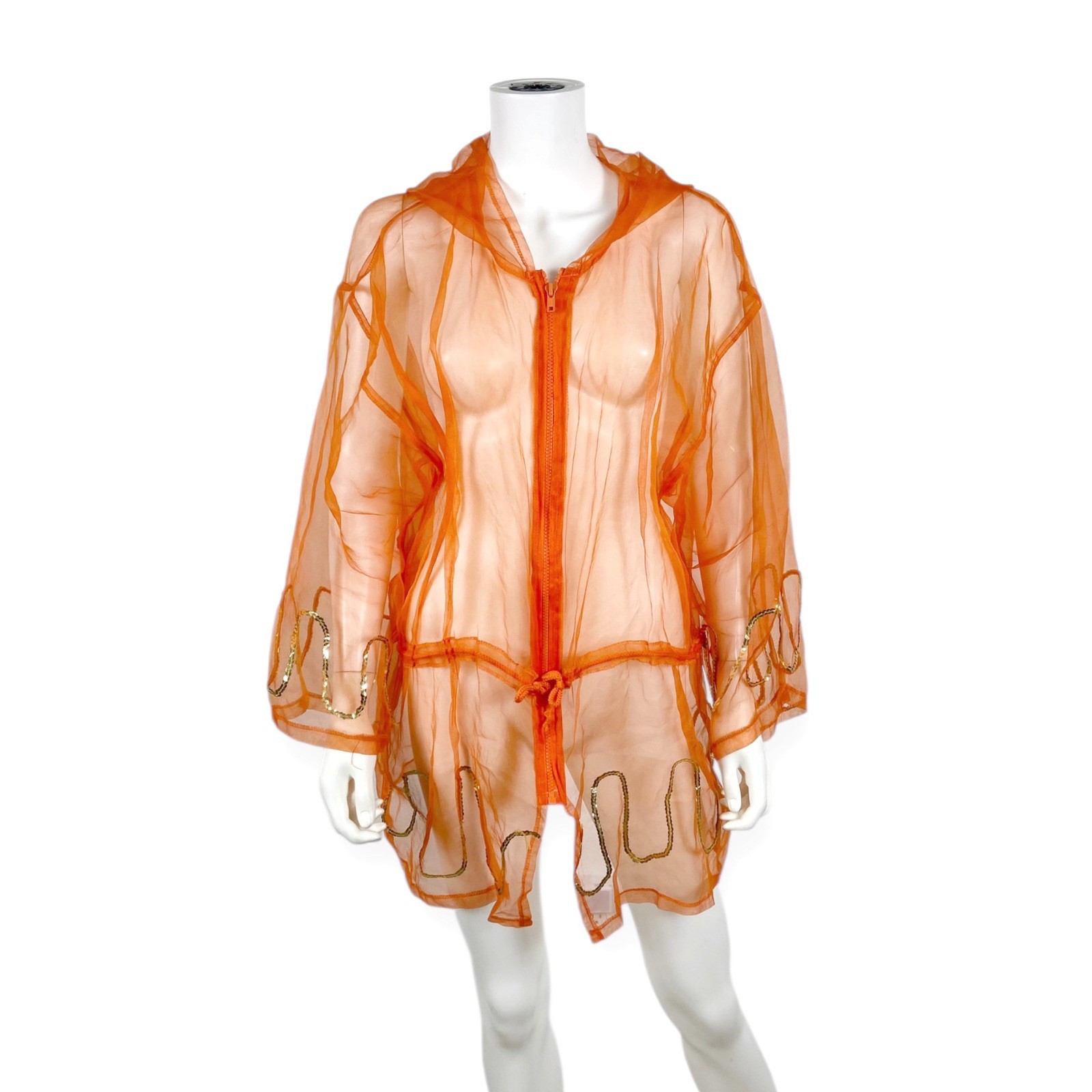 ABA Fashion Womens VTG 90s Orange Sheer Organza Sequin Jacket G2U
