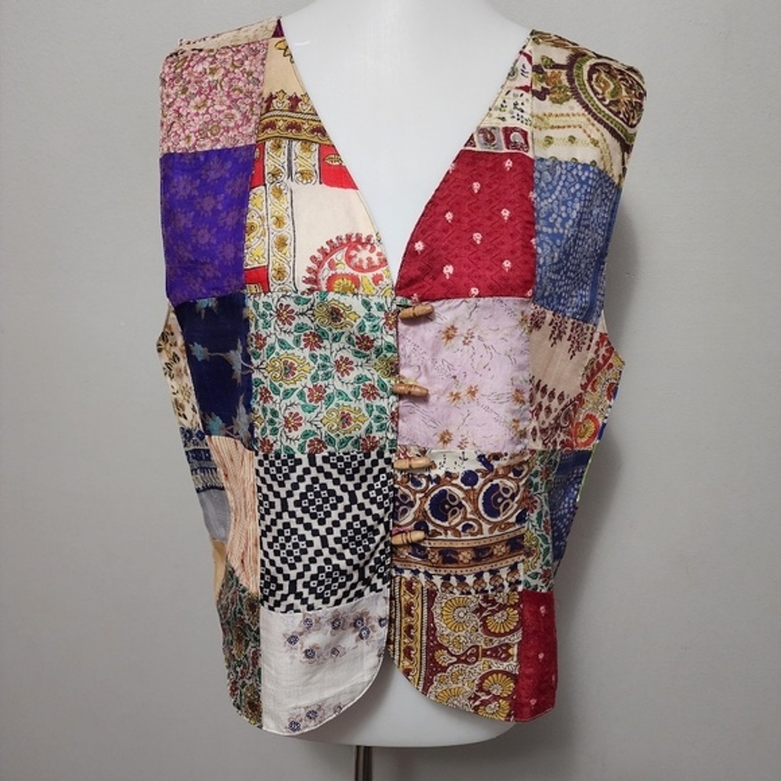 Vintage Ivy Multicolored Multi Patterned Silk Patchwork Waistco Vest Size Medium