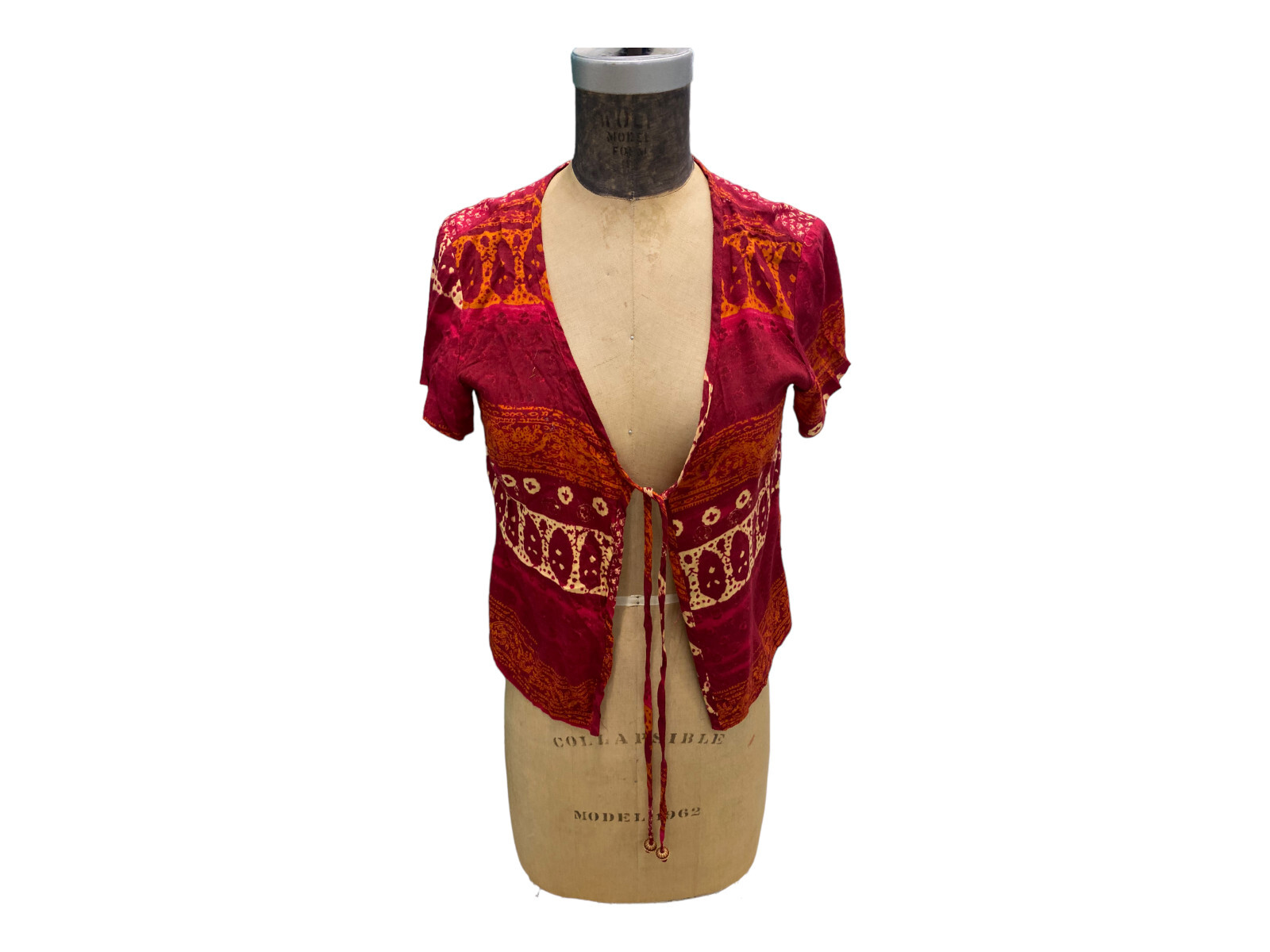Vintage 70s Boho Wrapper Top Short Sleeve Made In USA Small