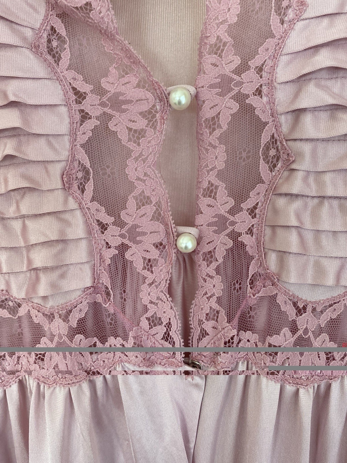 VTG Lily Of France Pink Nylon Robe Lace Accordion Pleating Necktie Large