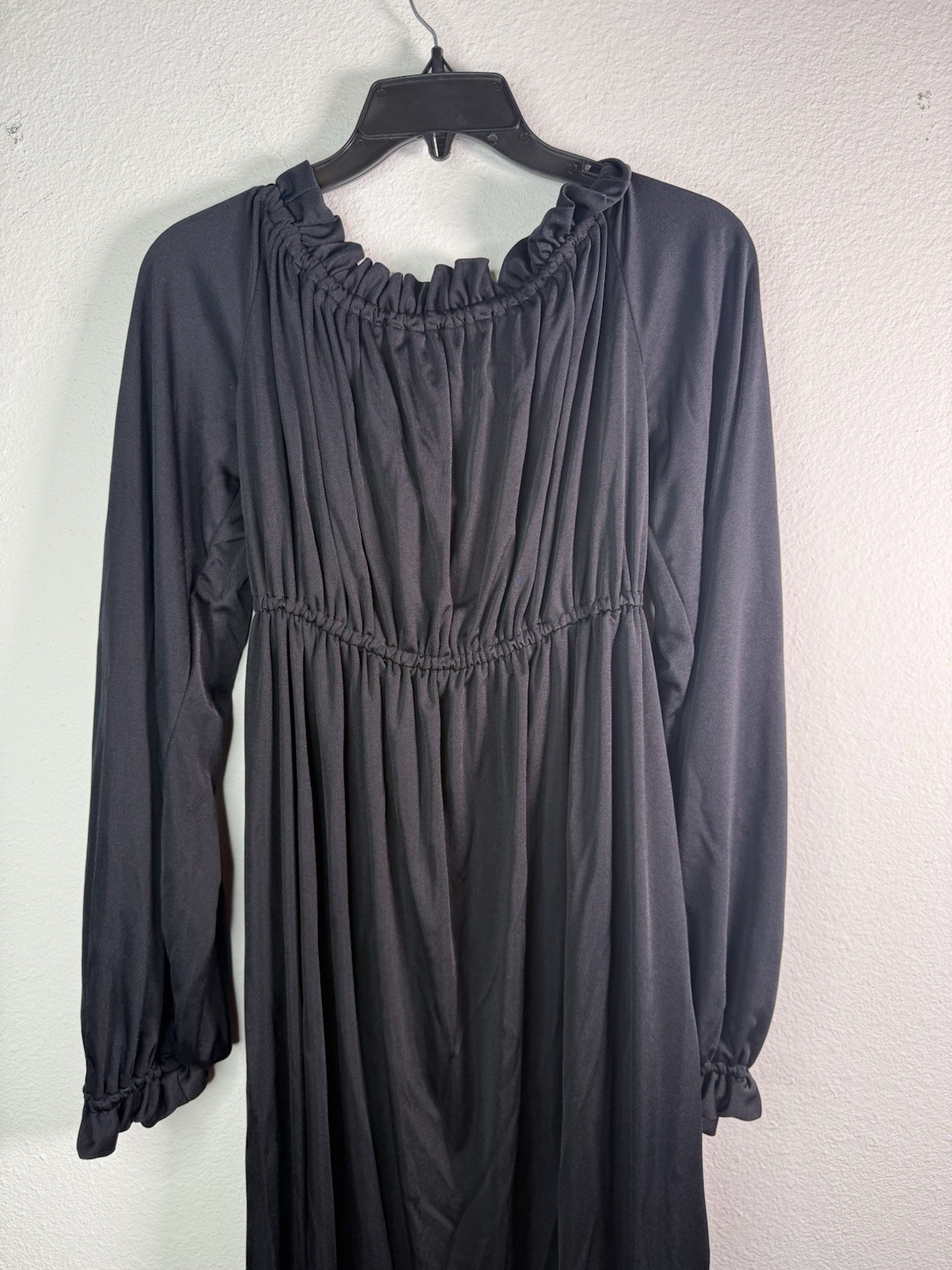 Vtg Black Midi Dress Ruffles Ruched Bodice By Robert David Morton Off Shoulder