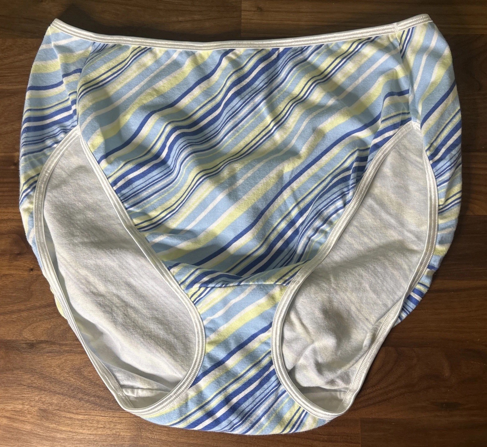 Vtg Vanity Fair Y2K Cotton And Panties Sz 10 Hi-Cut Bikini Underwear Stripes Blu