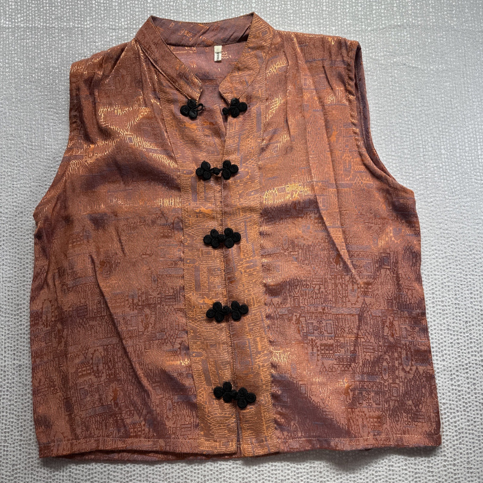 Asian Silk Vest Size Medium Men’s? Frog Closures Thailand, Gold And Blue.
