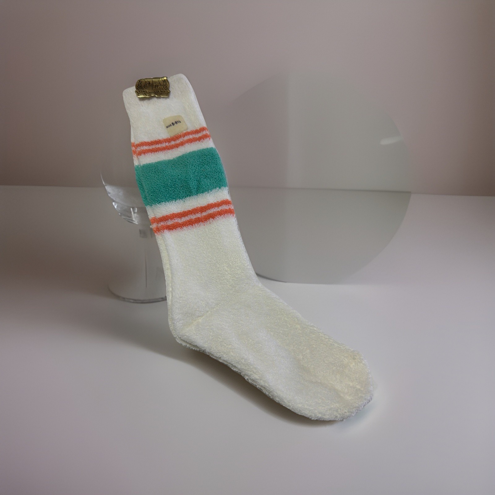 VTG Women’s Socks Fine Hosiery Orange Teal Acrylic USA 7-9 Irregulars Terry